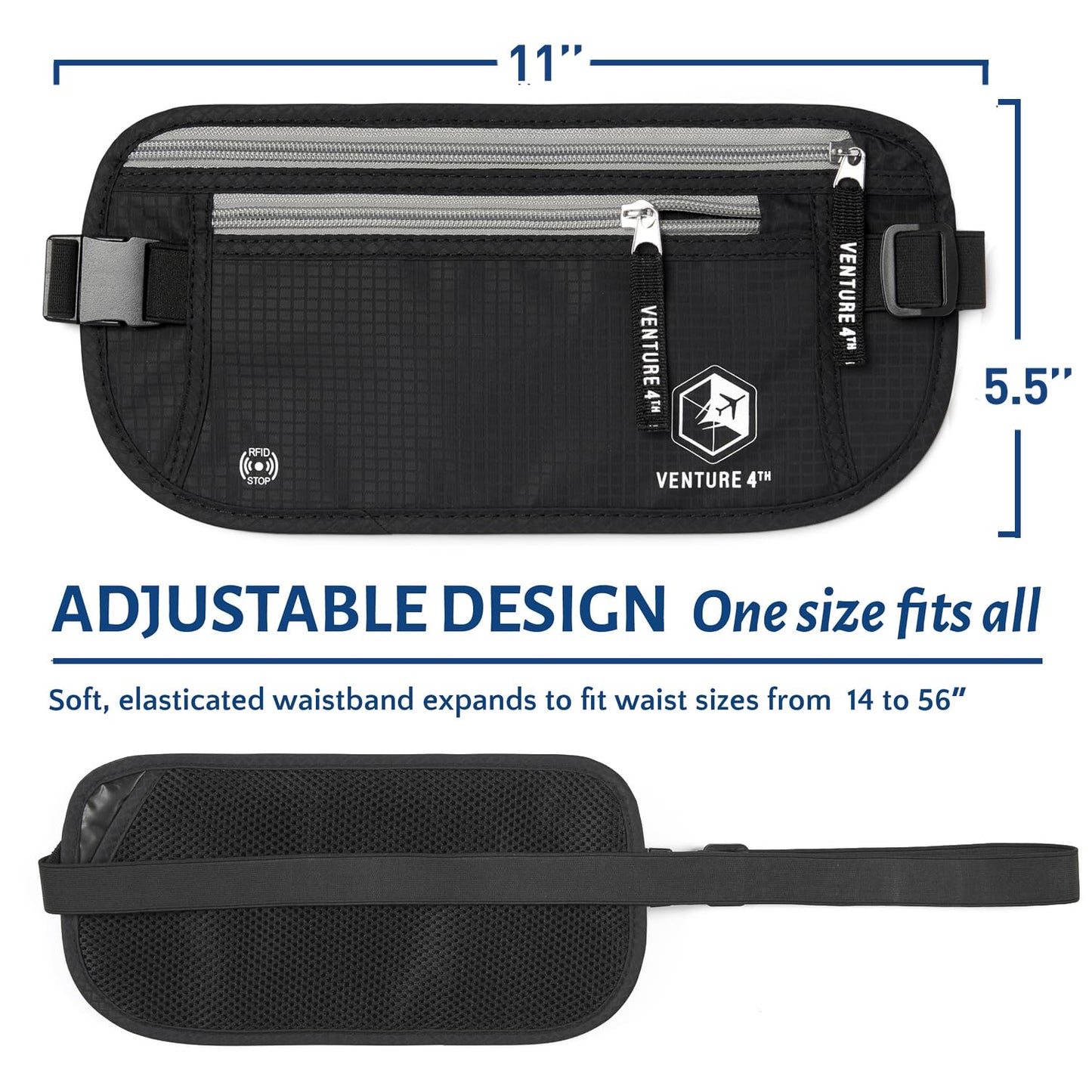VENTURE 4TH Travel Money Belt - RFID Blocking (Gray)
