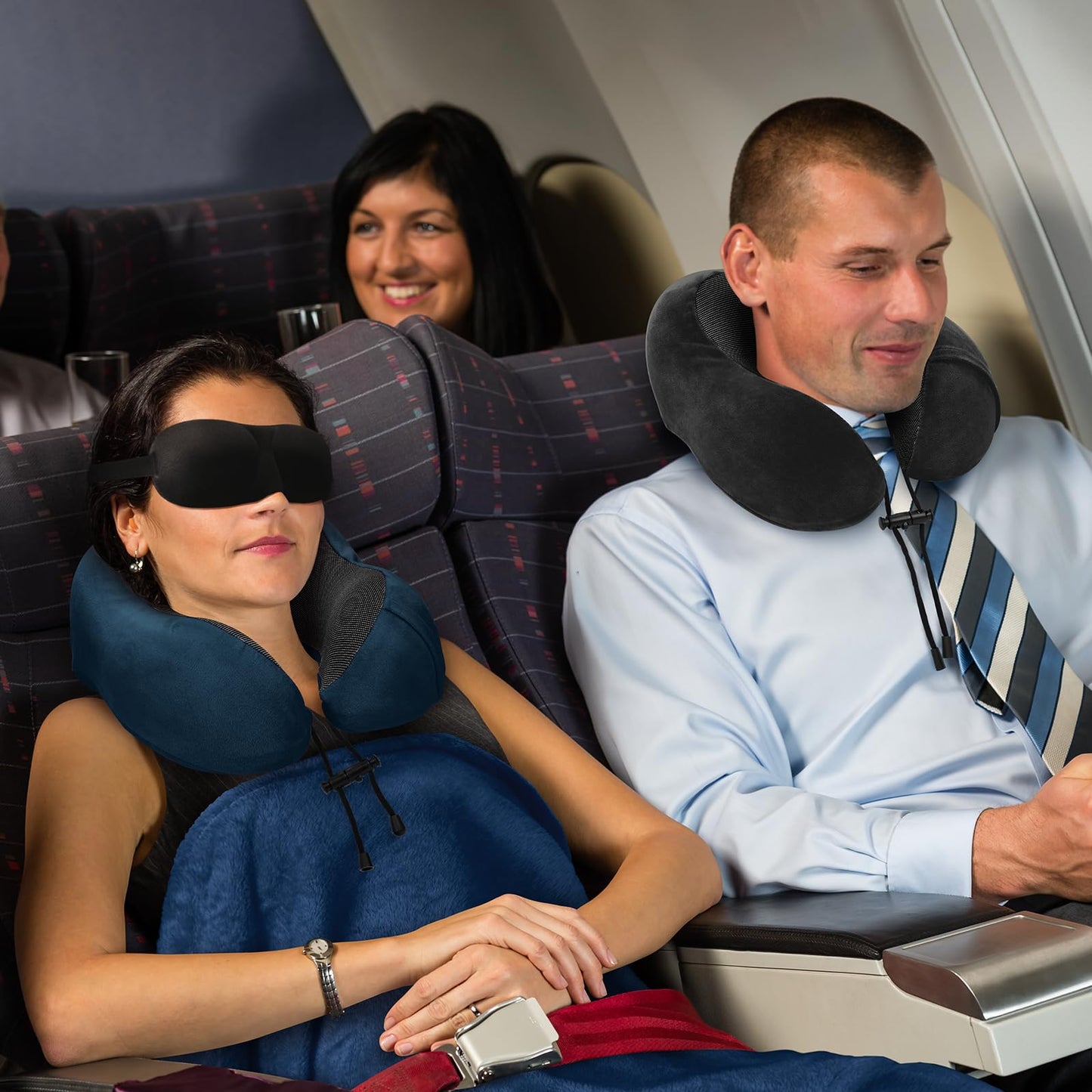 Travel Pillow and Blanket Set Neck Pillows Travel Essentials with Sleep Mask for Airplane Car Memory Foam Pink