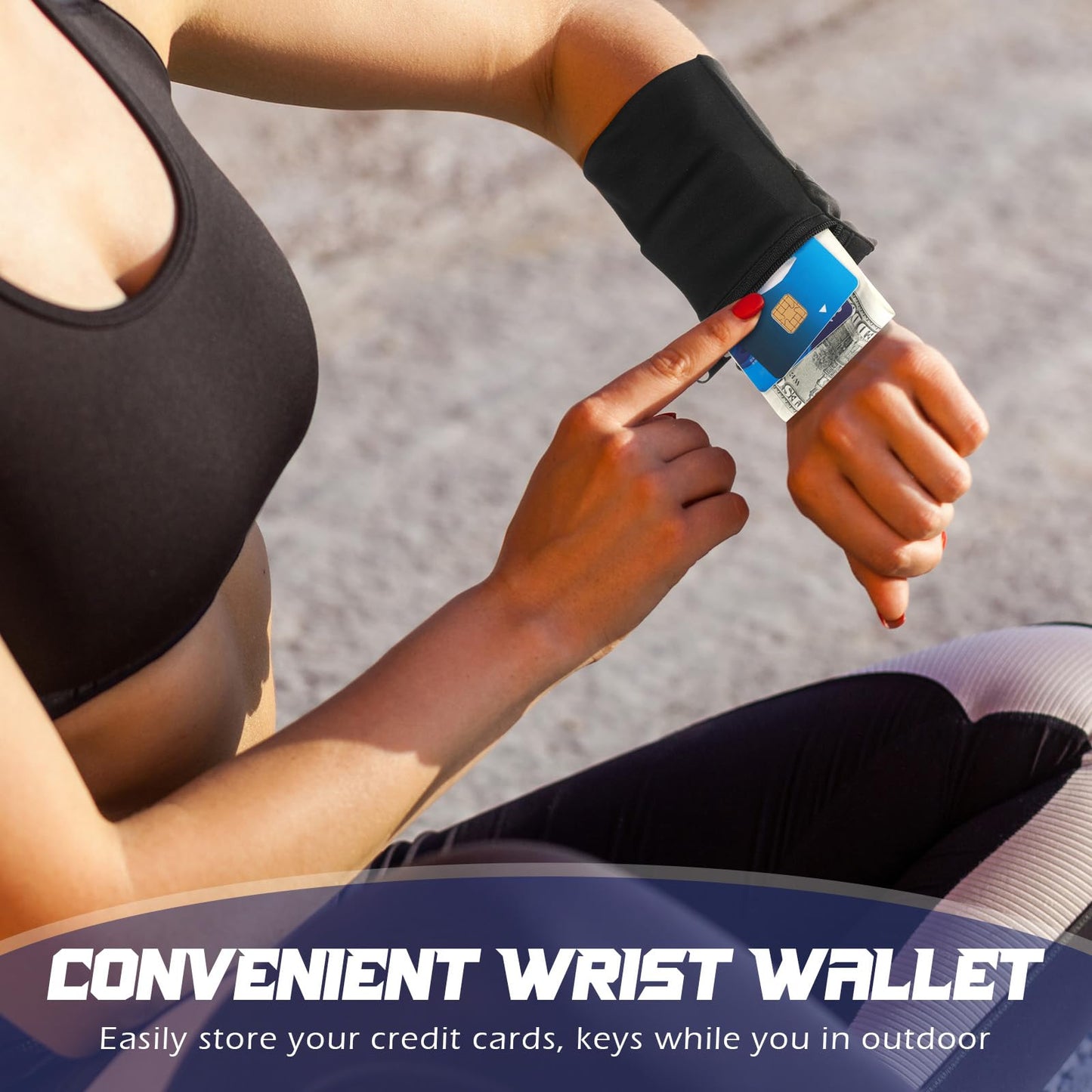 Honoson 5 Pcs Wrist Wallet for Women Men, Zipper Wrist Pouch Purse for Running Wristband Sweatband Wallet for Running Walking Hiking Jogging Travel Events Keys Cash Napkin