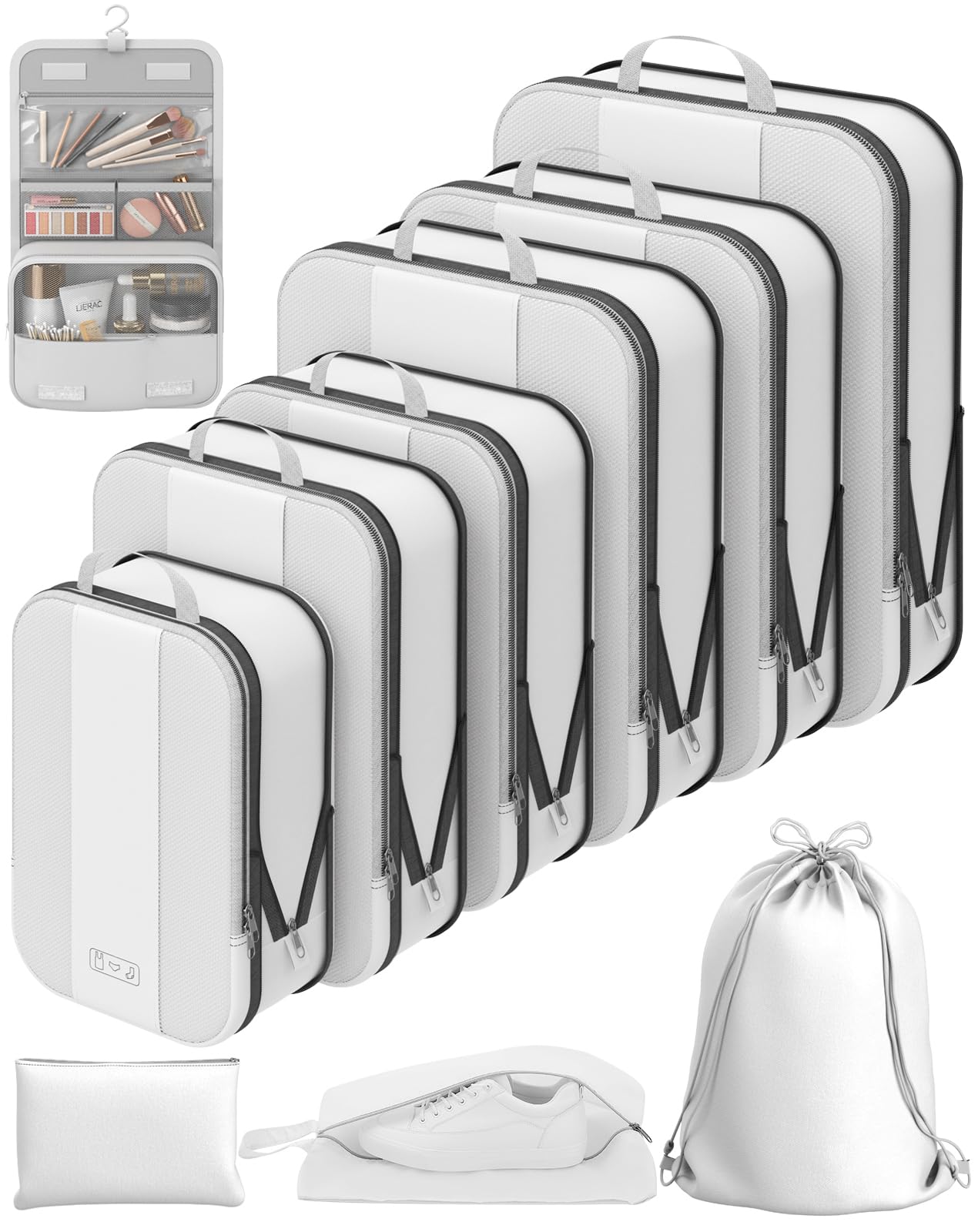 10 Set Compression Packing Cubes for Travel Essentials,Compressible Expandable Packing Cubes for Suitcase,OlarHike Luggage Organizer Bags for Travel,Handy Helper for Organizing Clothes(Black)