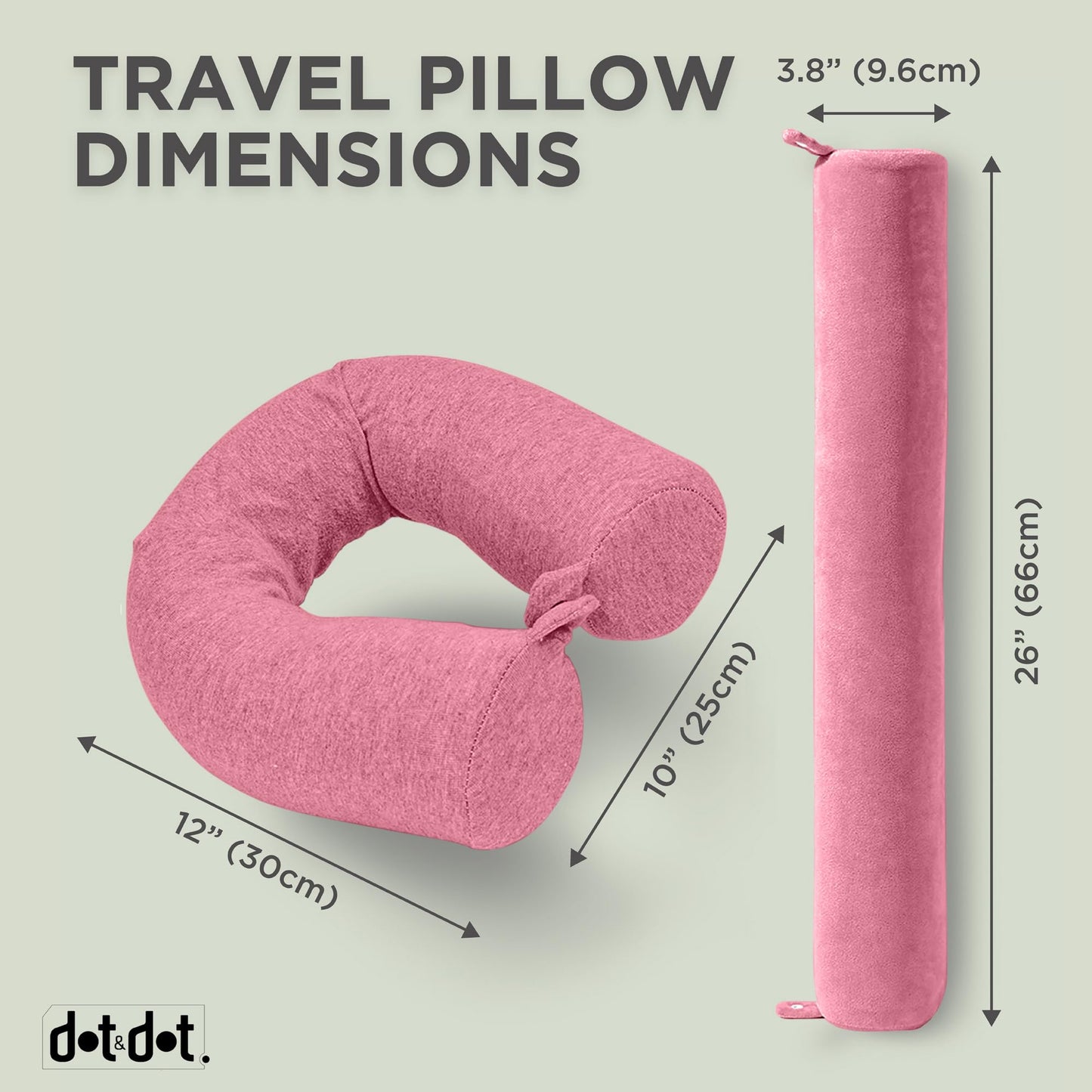 Dot&Dot Twist Memory Foam Travel Pillow for Airplanes - Travel Neck Pillow for Sleeping - Airplane Pillow for Neck Support, Chin, Lumbar and Leg - Adjustable, Bendable Neck Roll Pillow