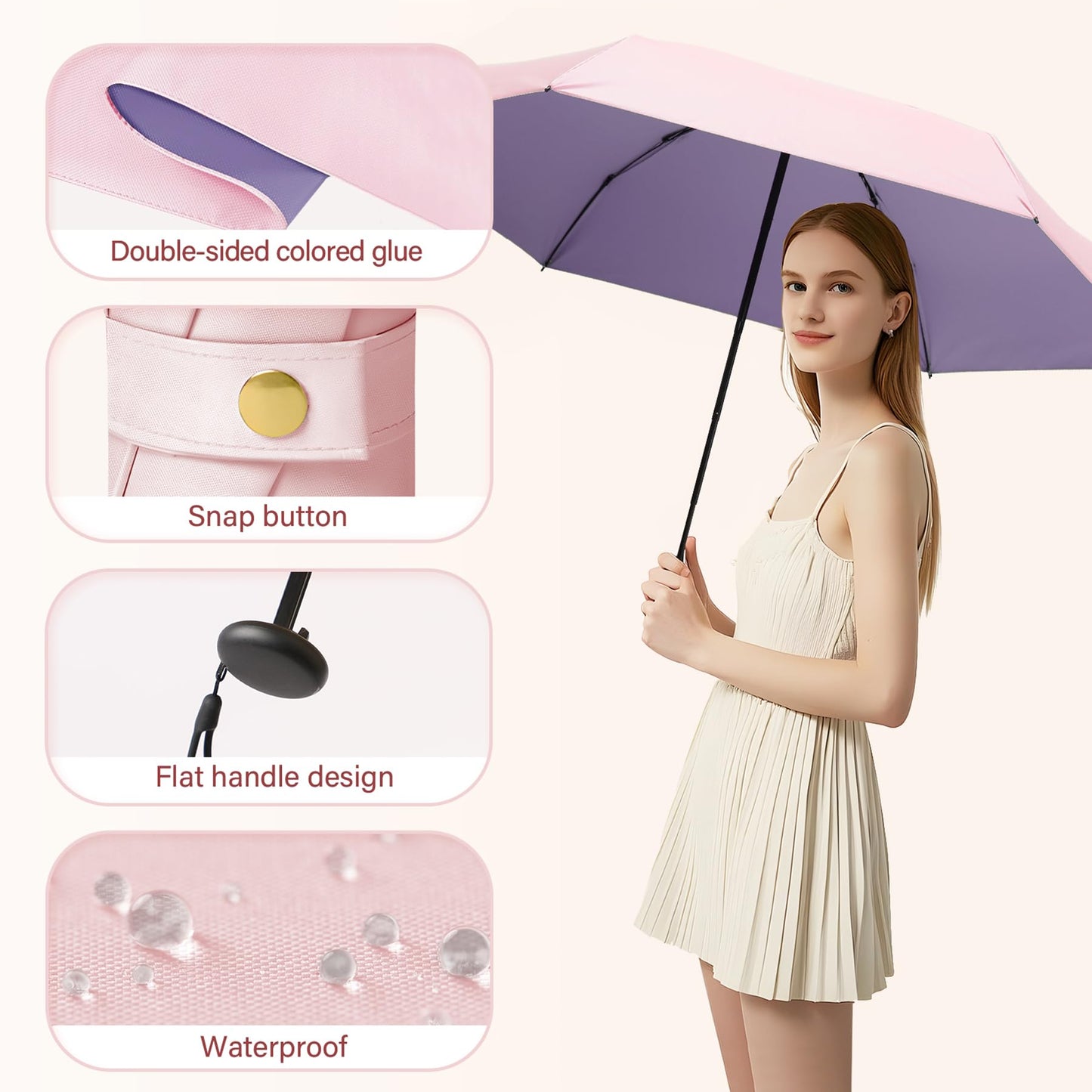 UV Blocker Mini Purse Travel Umbrella, Lightweight Portable Compact Pocket Umbrella with UPF50+ Protection & Windproof Design, Small Sun & Rain
