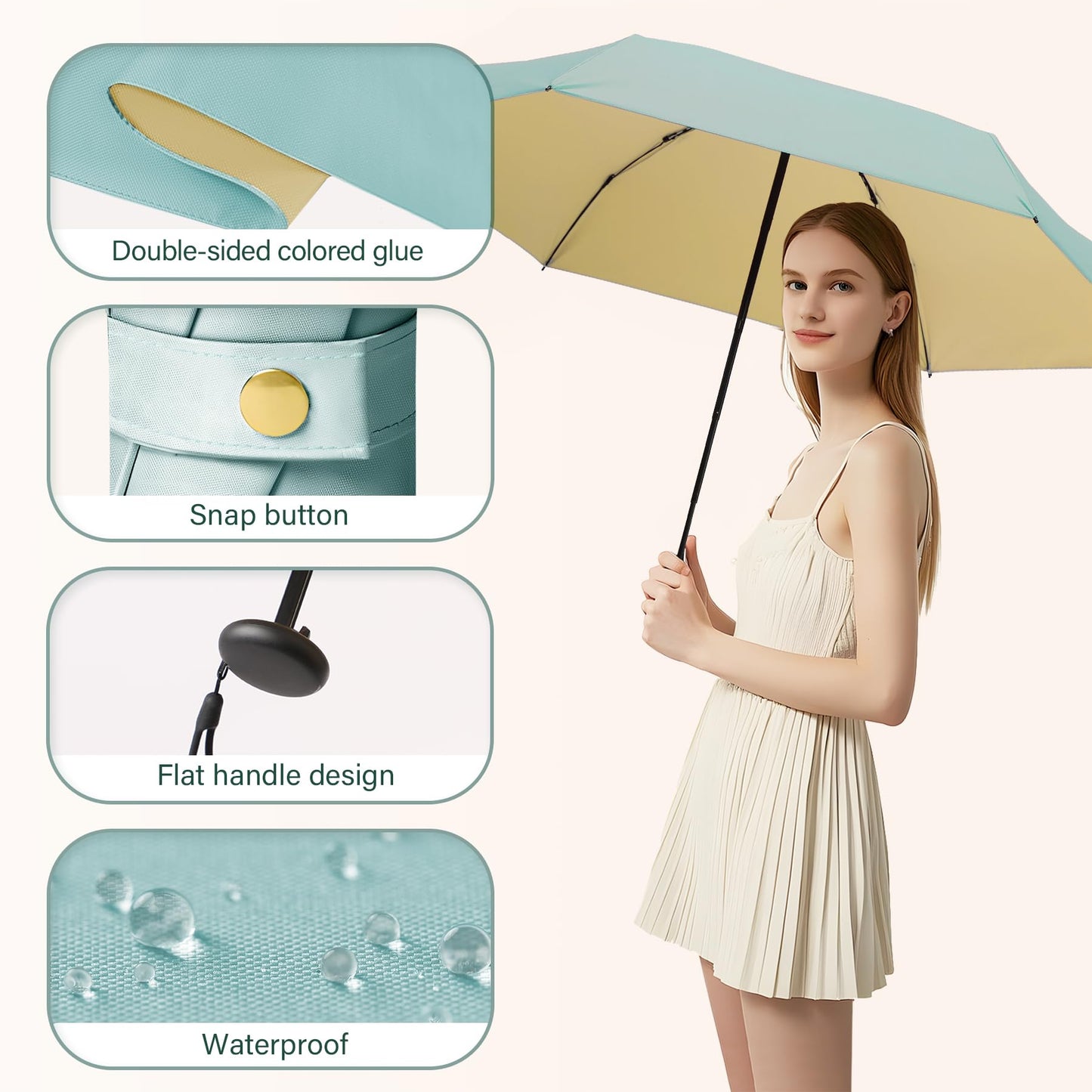 UV Blocker Mini Purse Travel Umbrella, Lightweight Portable Compact Pocket Umbrella with UPF50+ Protection & Windproof Design, Small Sun & Rain