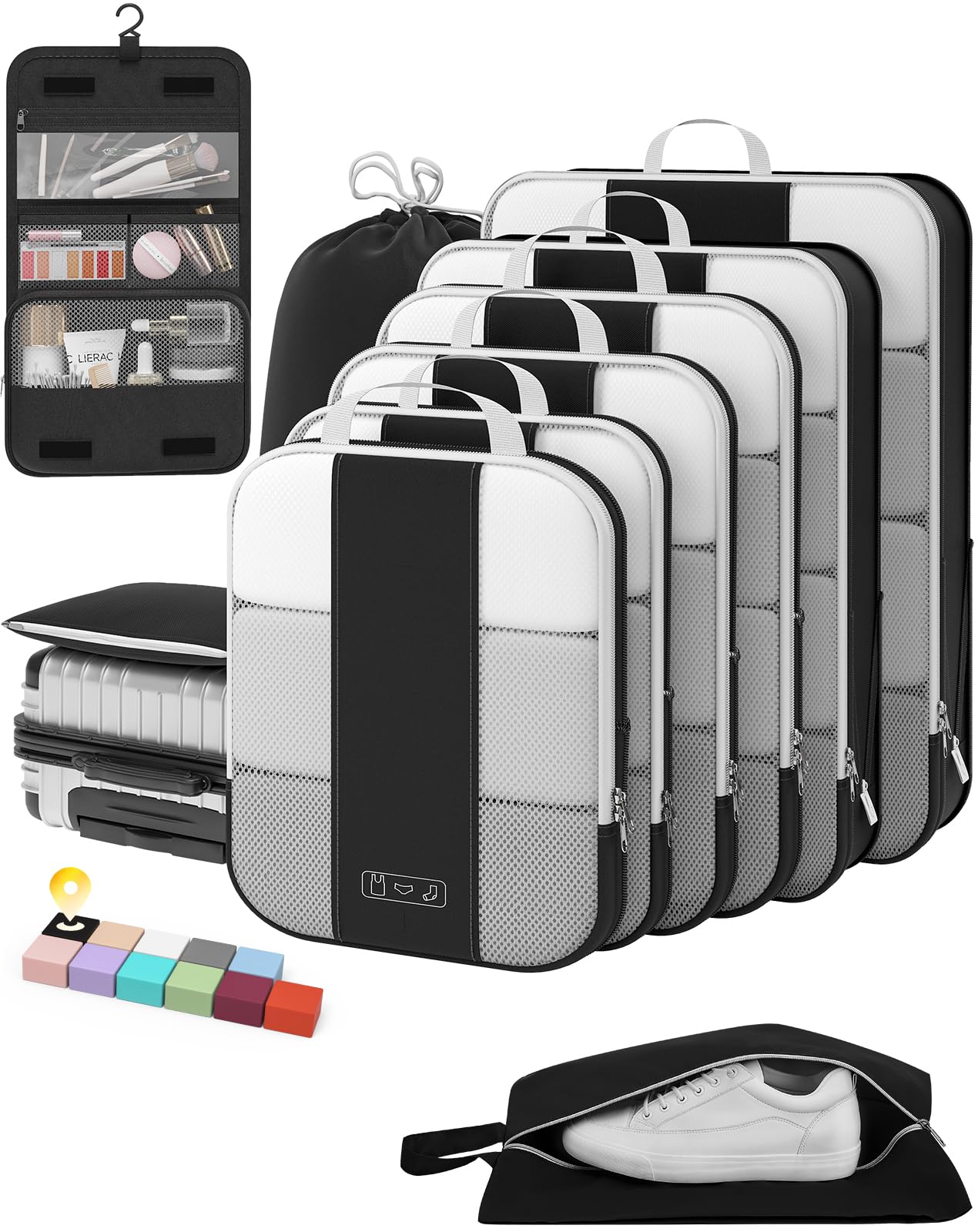 10 Set Compression Packing Cubes for Travel Essentials,Compressible Expandable Packing Cubes for Suitcase,OlarHike Luggage Organizer Bags for Travel,Handy Helper for Organizing Clothes(Black)
