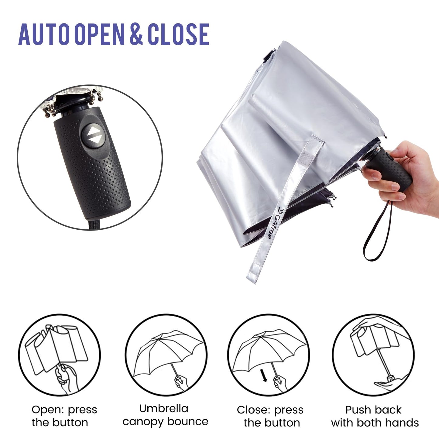 G4Free UPF 50+ UV Protection Large Travel Umbrella 42/46 Inch Auto Open Close Windproof Sun Blocking Umbrella