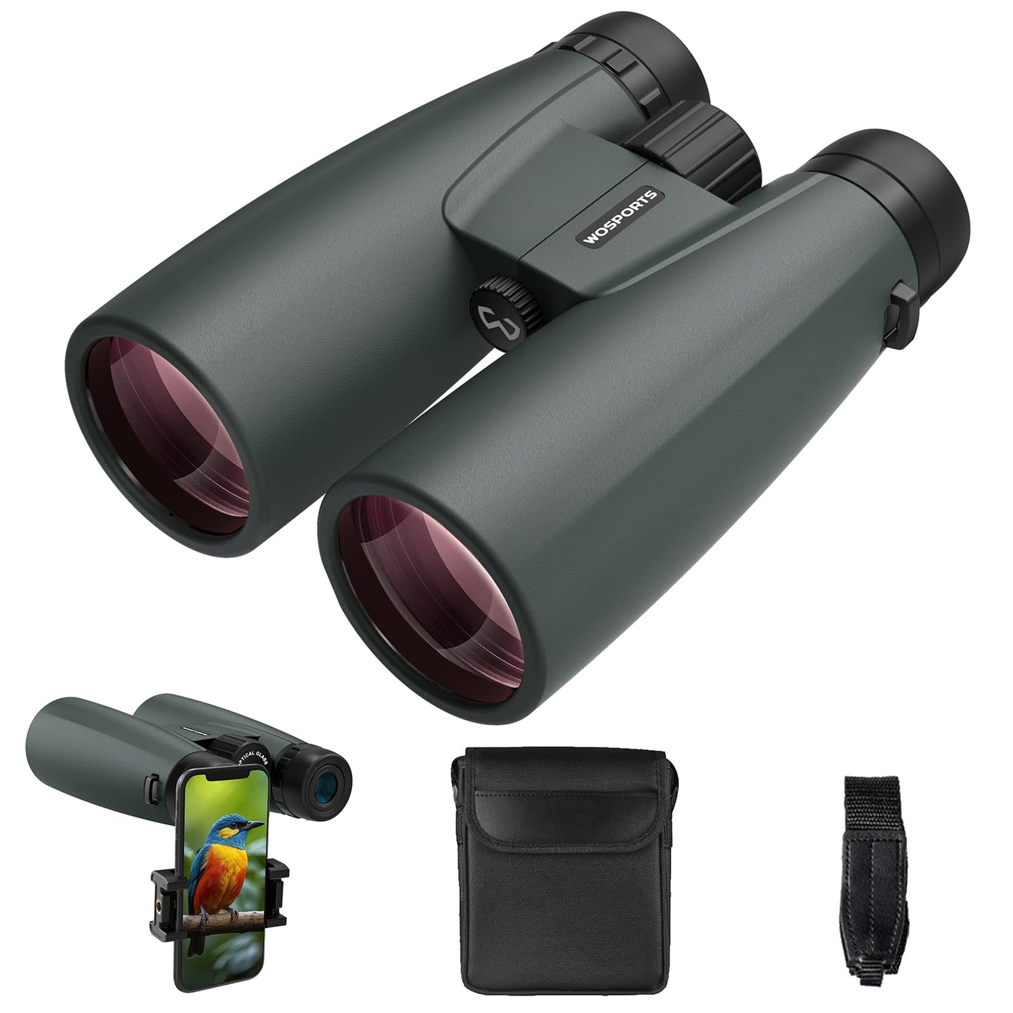 WOSPORTS 10x42 Binoculars for Adults, IPX7 Waterproof Binoculars with Clear Low Light Vision, Compact Binoculars for Bird Watching Hunting Cruise Travel, Green, BC01-GRE