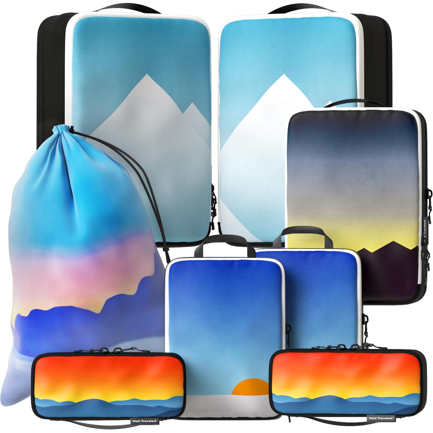 8 Set/4 Set Deluxe Compression Packing Cubes Travel - Maximize Space In Luggage With Patented HybridMax Double Capacity Design, Luxury Compressible Packing Cubes For Travel, Large, Small, & Medium
