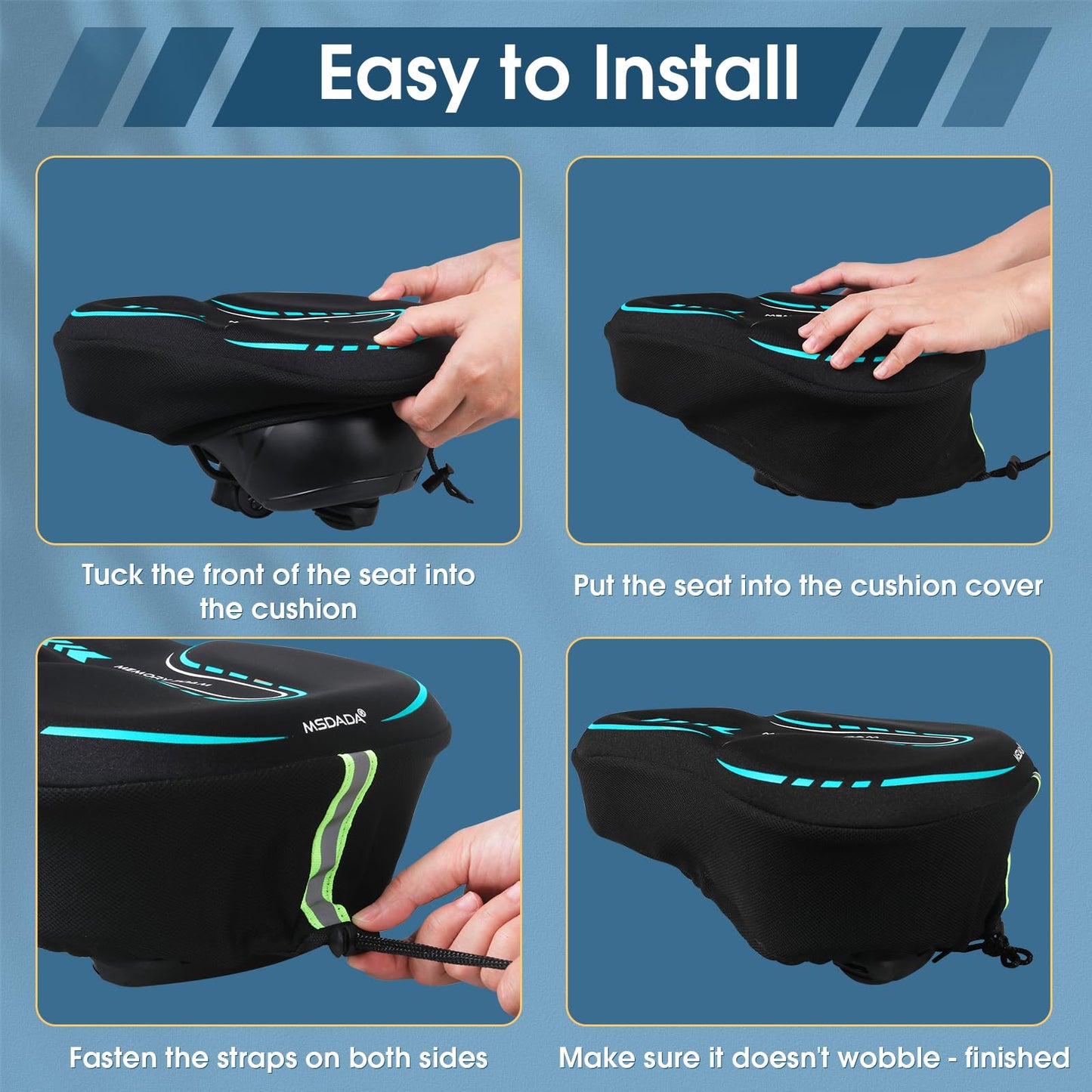 MSDADA New Large Gel Bike Seat Cover, Extra Soft Bike Seat Cushion for Men Women Comfort Wide, Fits Indoor/Outdoor/Exercise Bikes (11.22 inch x 10.03 inch)