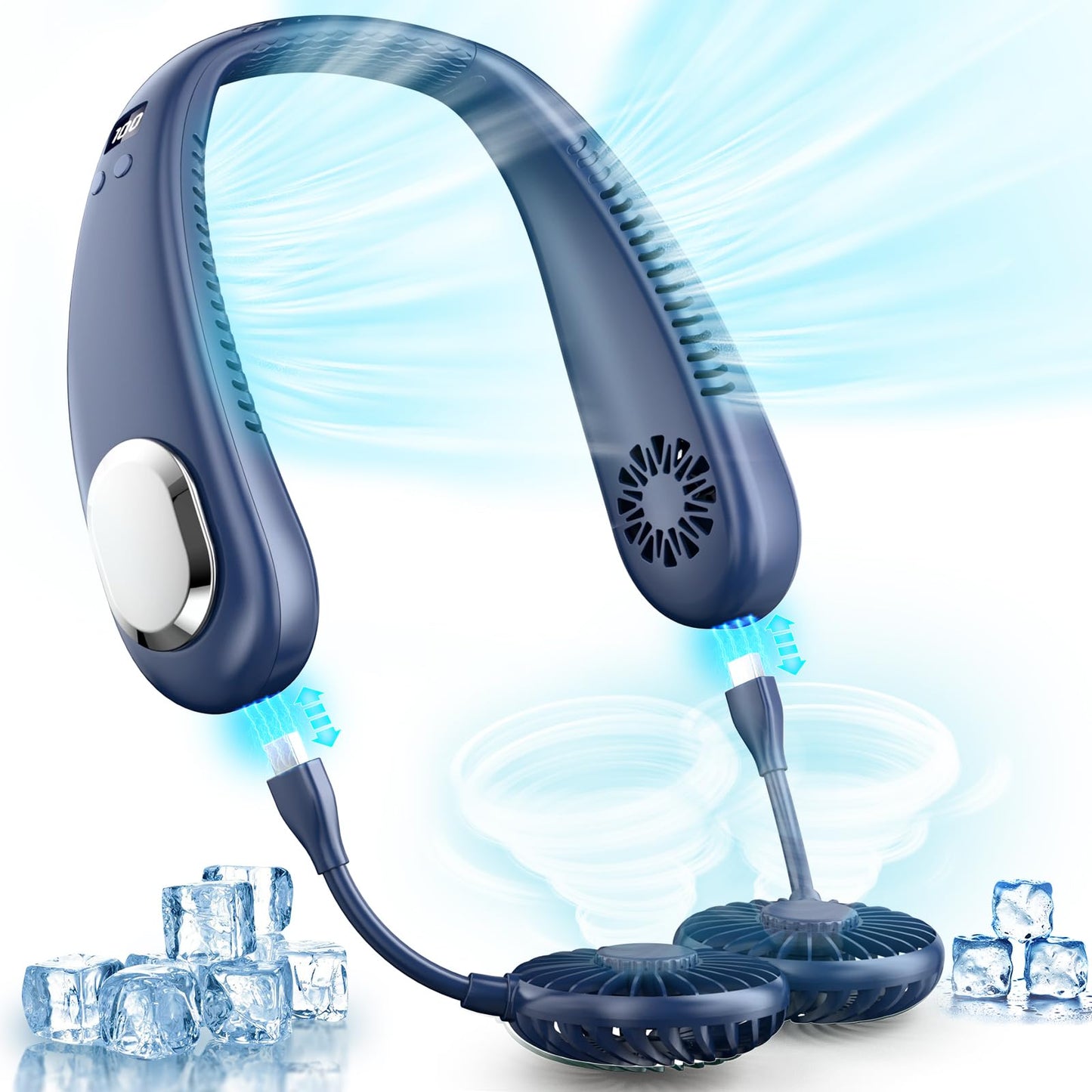 Portable Neck Fan, 9000mAh Hand Free Neck Fan, Neck Fan Air Conditioner, Bladeless Cooling Personal Neck Fan with 4 Air Outlet 3 speed for Travel, Camping, Yard Work, White