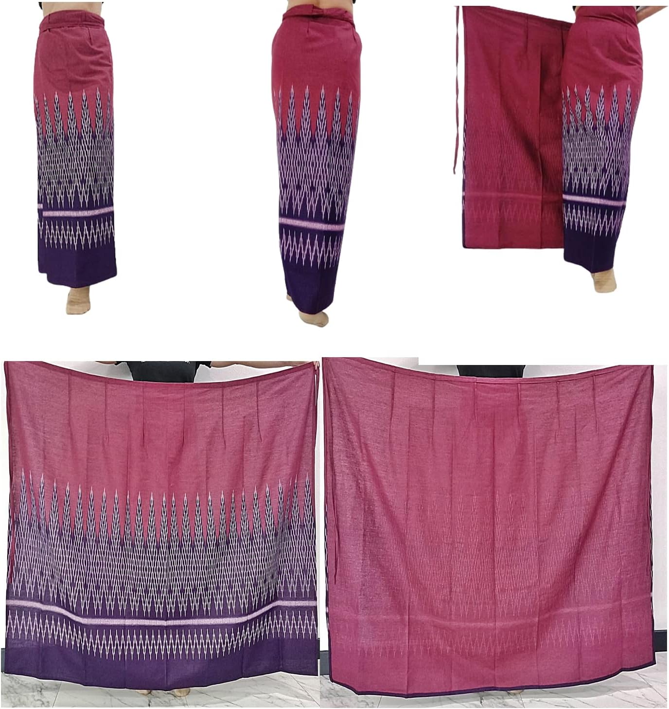 Sarong Free Size Cotton Printed Purple Fashion Ladies Clothing Long Wrap Skirt Womens Thai Traditional Striped High Waist Boho Skirts Formal Tie, Length: 100 cm, Width: 125 cm