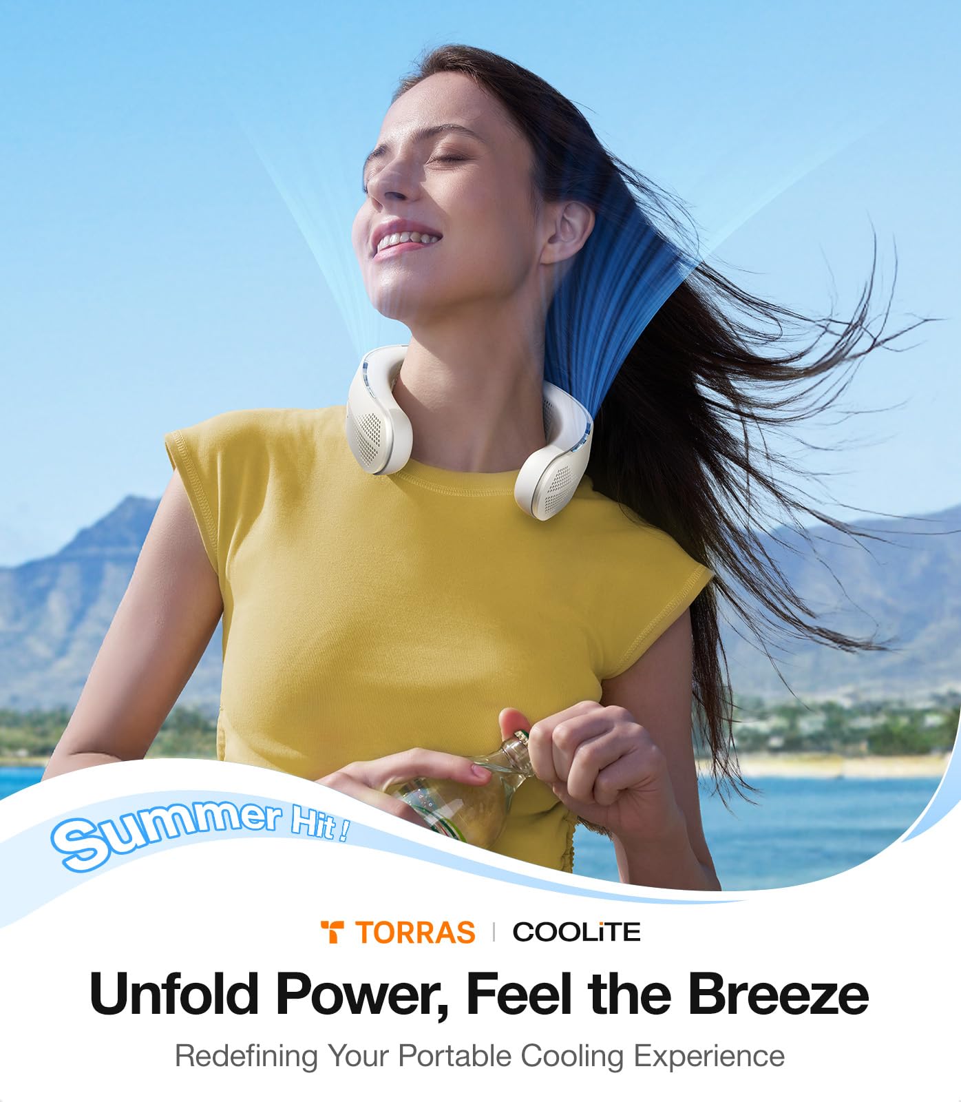 TORRAS COOLiTE Portable Neck Fan, 8450 RPM Turbo Airflow, Neck Fan Rechargeable with 14H Battery, 3 Speeds, 360° Cooling, Lightweight & Foldable Personal Fan for Sports, Outdoor, Travel, Black