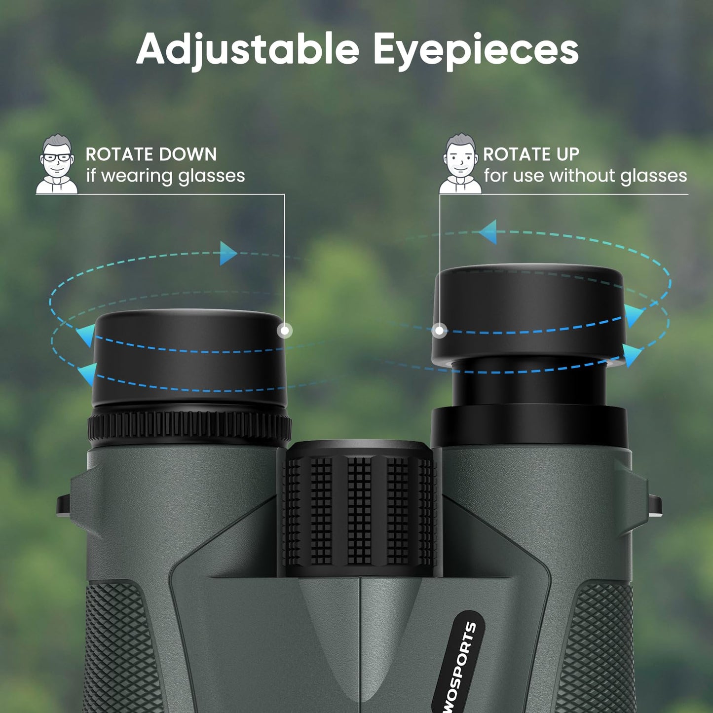 WOSPORTS 10x42 Binoculars for Adults, IPX7 Waterproof Binoculars with Clear Low Light Vision, Compact Binoculars for Bird Watching Hunting Cruise Travel, Green, BC01-GRE