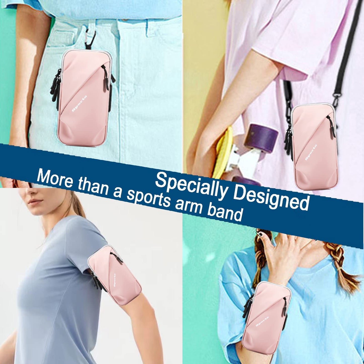 Cell Phone Holder, Small Crossbody Shoulder Holsters Bag with Arm Band, Fits iPhone and Android, Use for Running, Walking, Hiking & Biking (6.7 Inches, Red)