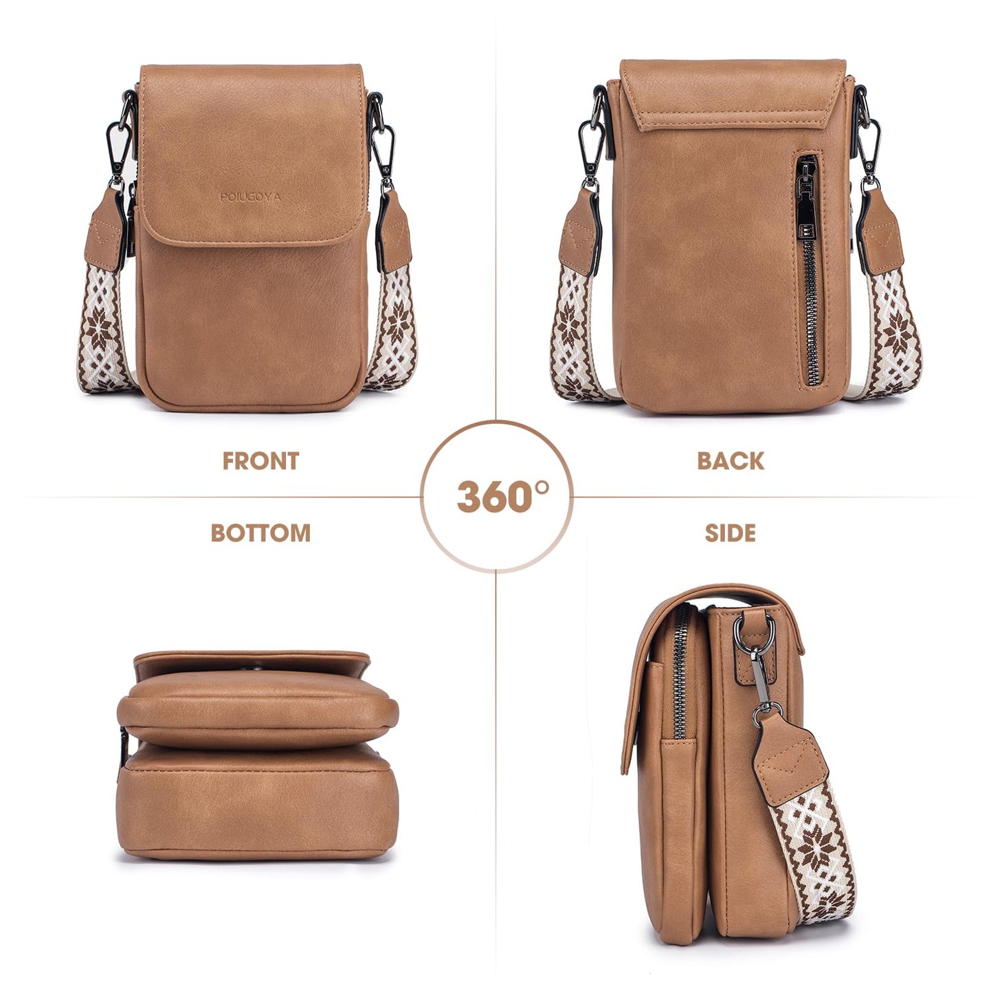 POIUGOYA Small Crossbody Bags for Women Trendy,Leather Triple Compartment Cell Phone Crossbody Wallet Purses with Card Slots