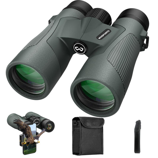 WOSPORTS 10x42 Binoculars for Adults, IPX7 Waterproof Binoculars with Clear Low Light Vision, Compact Binoculars for Bird Watching Hunting Cruise Travel, Green, BC01-GRE