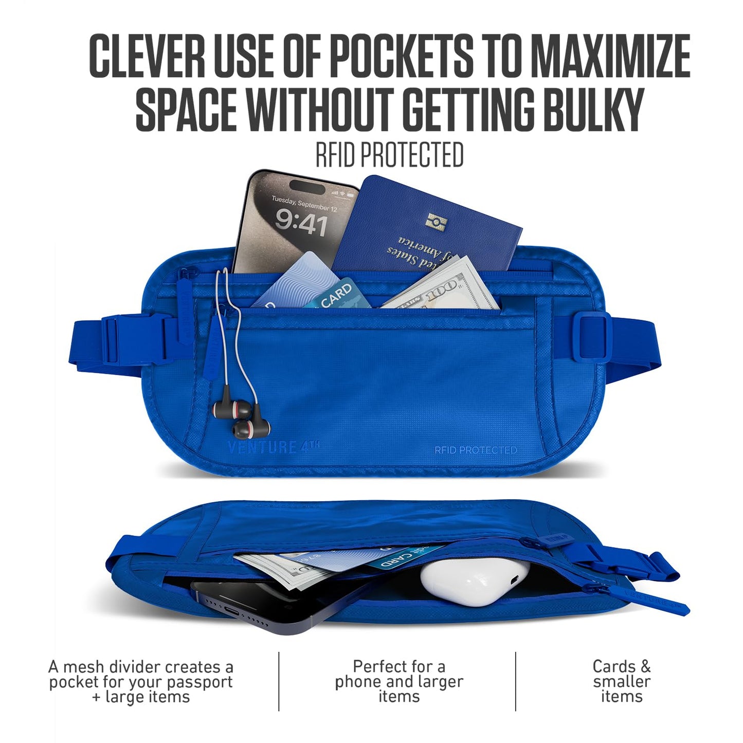 VENTURE 4TH Travel Money Belt - RFID Blocking (Gray)