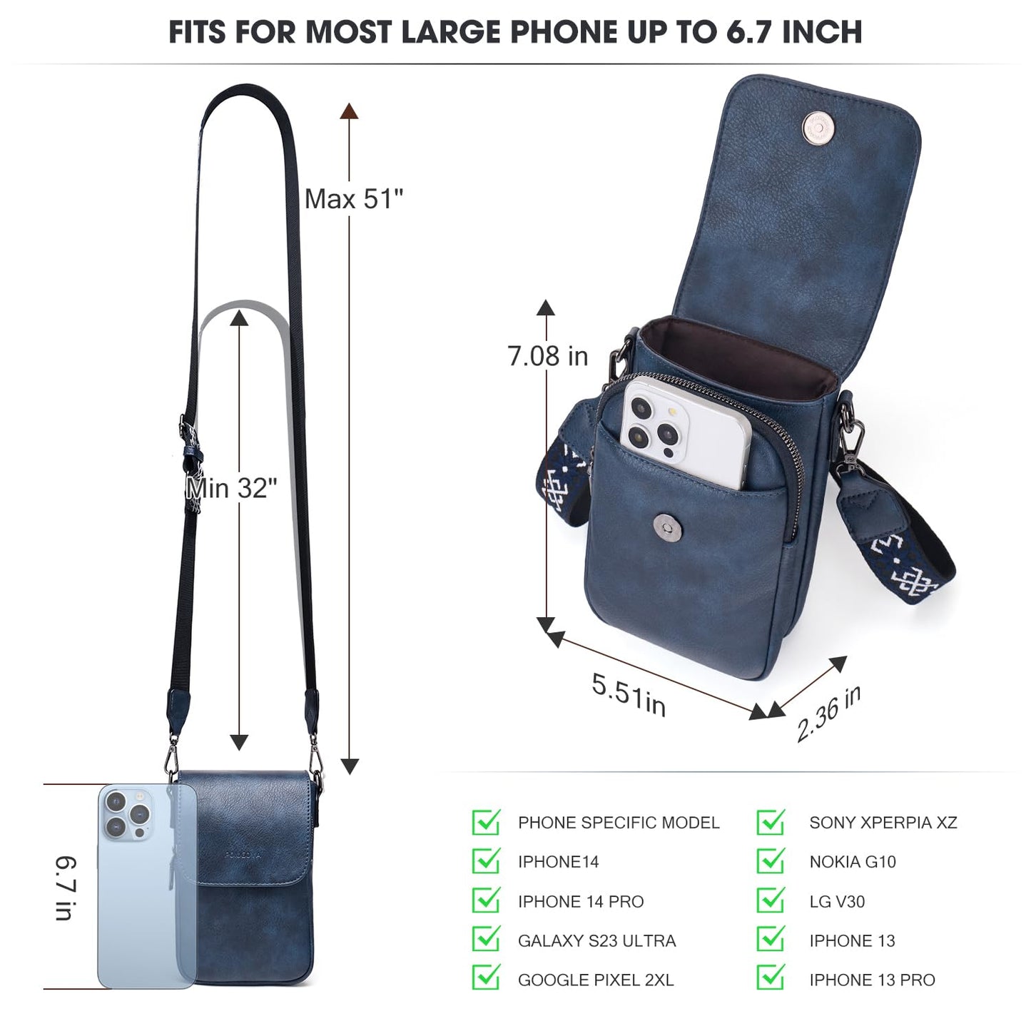 POIUGOYA Small Crossbody Bags for Women Trendy,Leather Triple Compartment Cell Phone Crossbody Wallet Purses with Card Slots