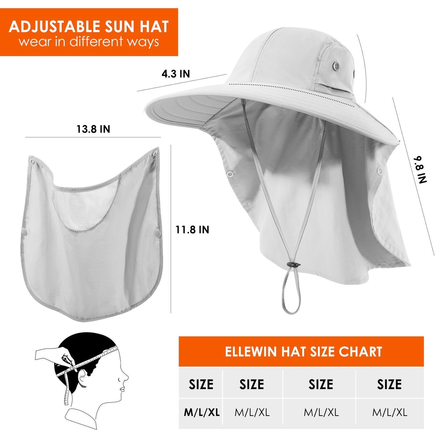 Mens Women Fishing Hat UPF 50+ Wide Brim Sun Hat with Face Cover & Neck Flap