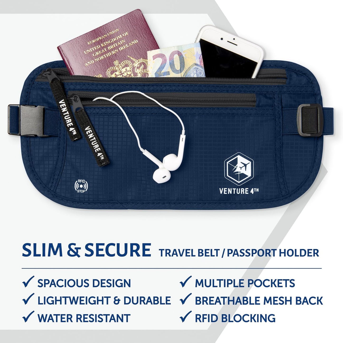 VENTURE 4TH Travel Money Belt - RFID Blocking (Gray)