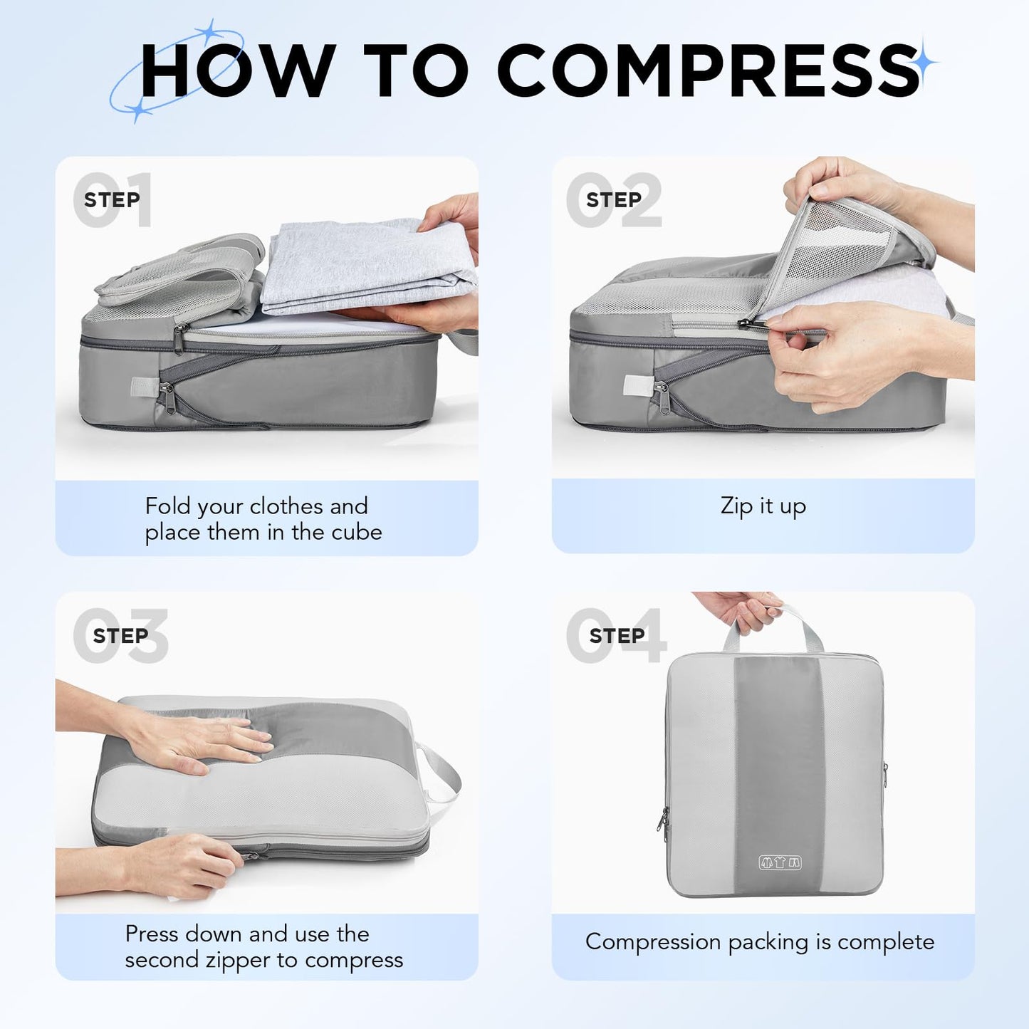 10 Set Compression Packing Cubes for Travel Essentials,Compressible Expandable Packing Cubes for Suitcase,OlarHike Luggage Organizer Bags for Travel,Handy Helper for Organizing Clothes(Black)