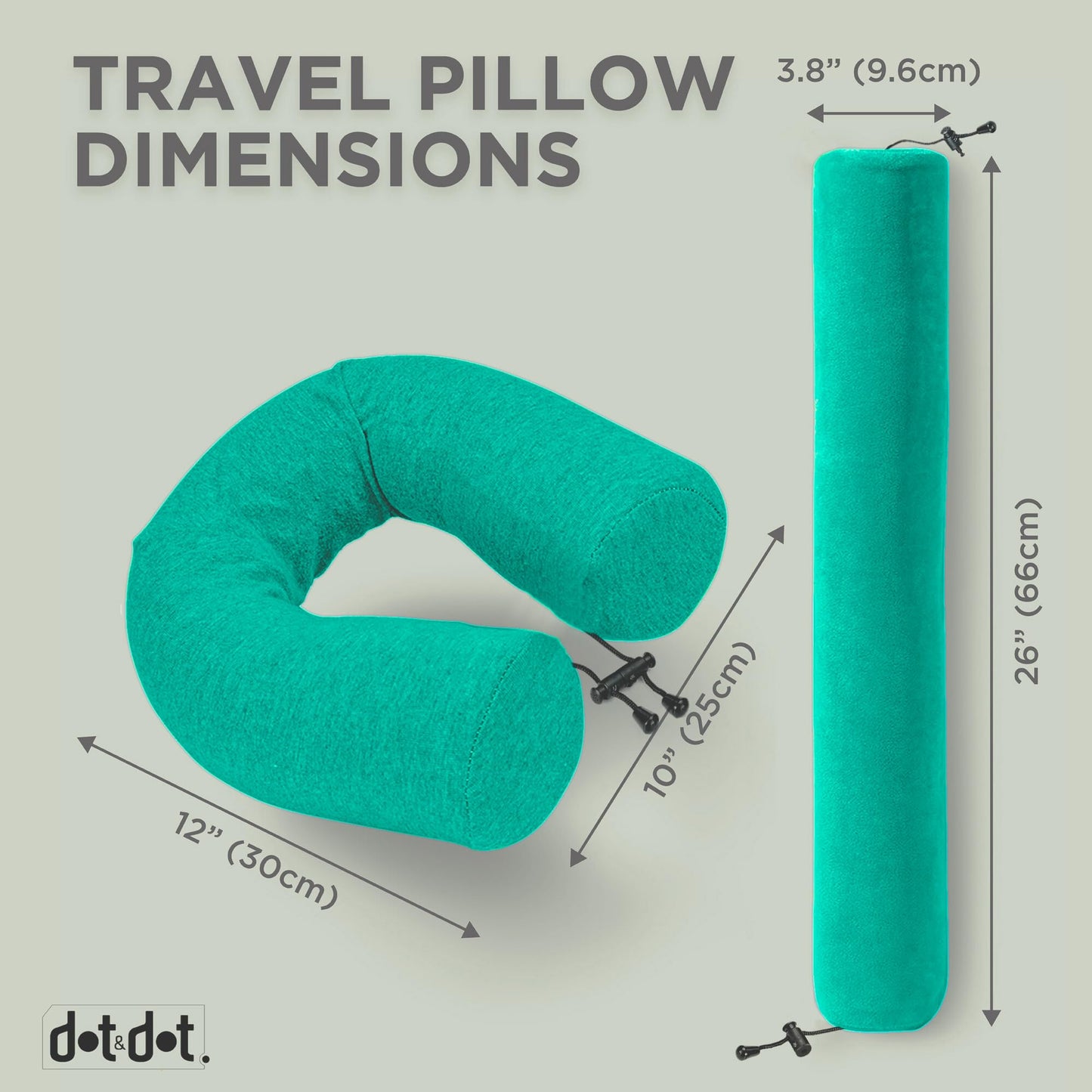 Dot&Dot Twist Memory Foam Travel Pillow for Airplanes - Travel Neck Pillow for Sleeping - Airplane Pillow for Neck Support, Chin, Lumbar and Leg - Adjustable, Bendable Neck Roll Pillow