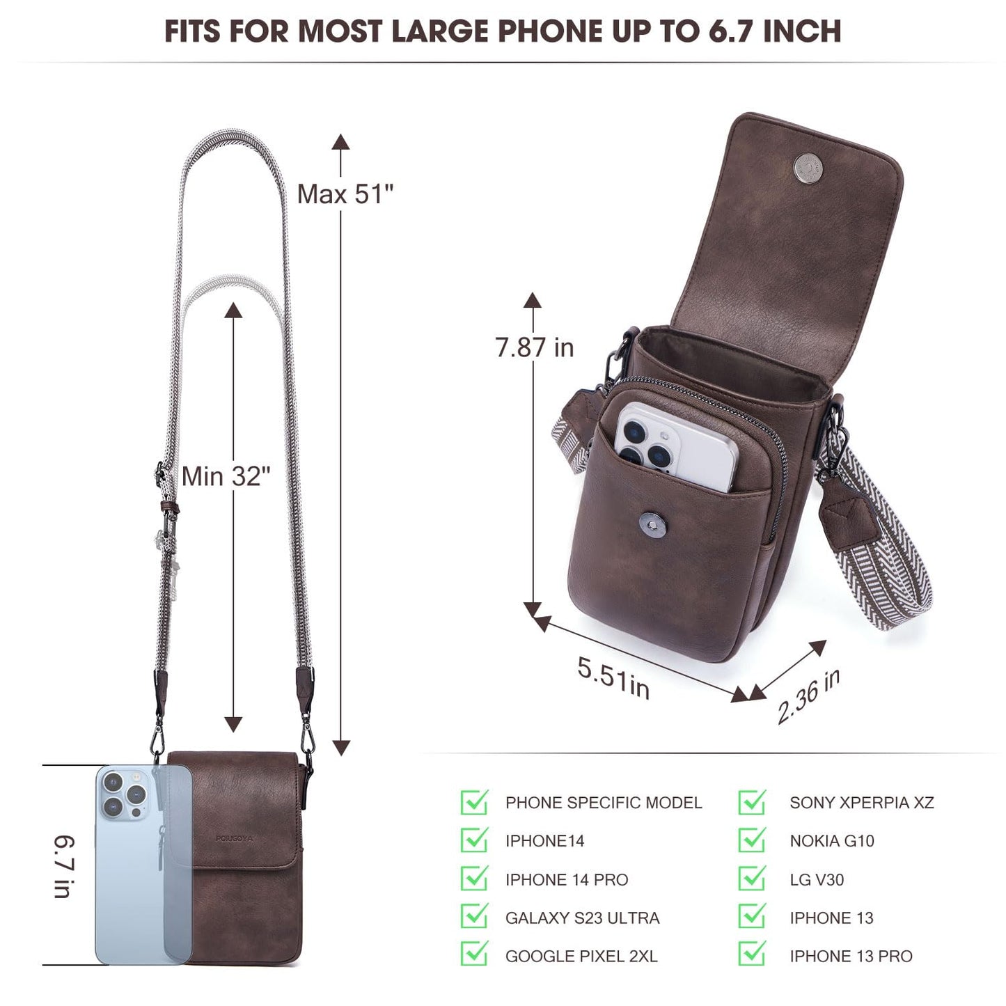 POIUGOYA Small Crossbody Bags for Women Trendy,Leather Triple Compartment Cell Phone Crossbody Wallet Purses with Card Slots