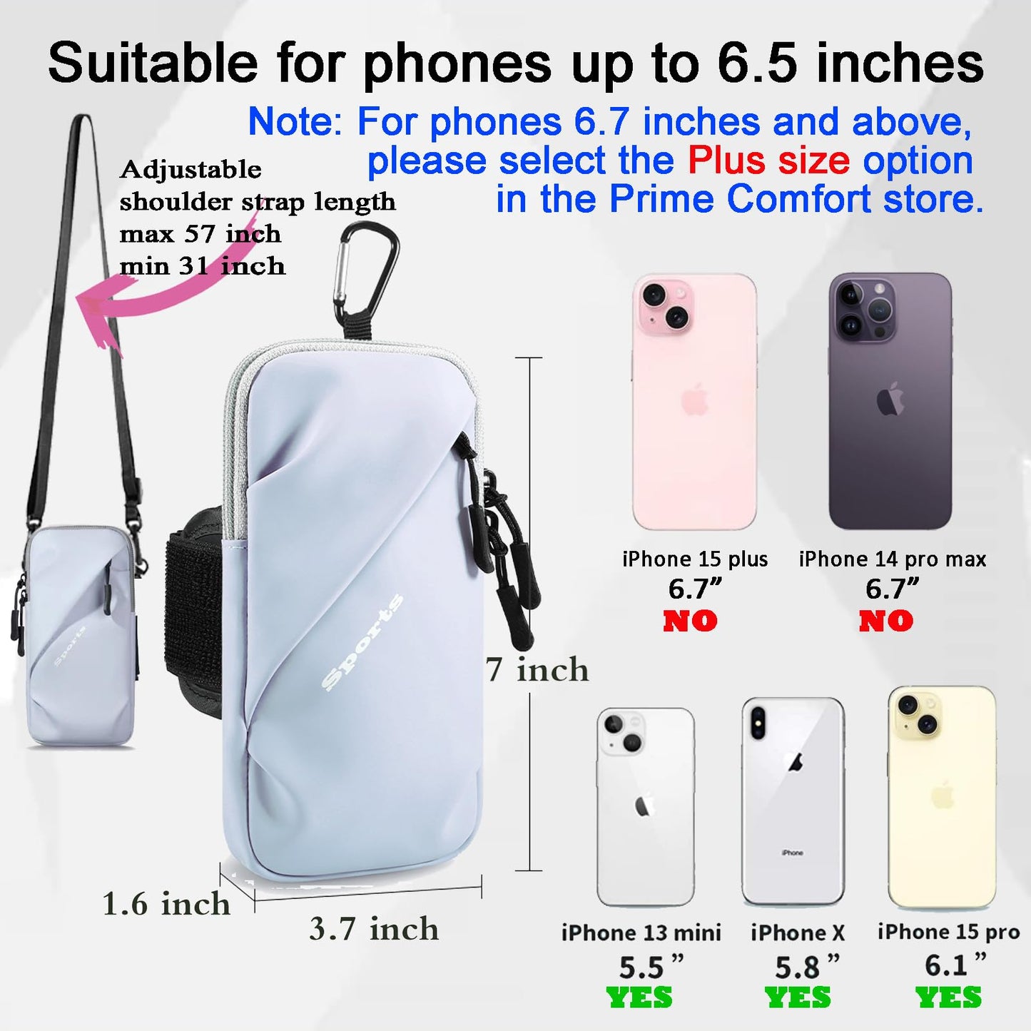 Cell Phone Holder, Small Crossbody Shoulder Holsters Bag with Arm Band, Fits iPhone and Android, Use for Running, Walking, Hiking & Biking (6.7 Inches, Red)