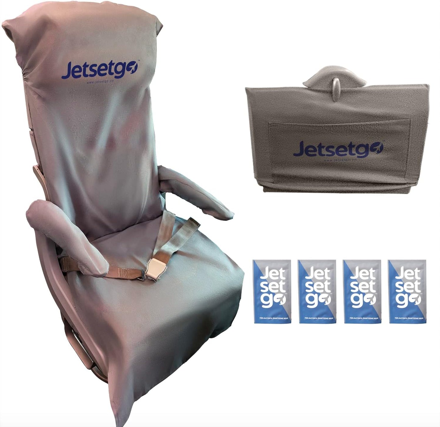 Jetsetgo Travel Safety Kit (2 Full Sets) Airplane Seat Covers, Armrest and Tray Table Covers with Pockets with 4 Cleaning Wipes