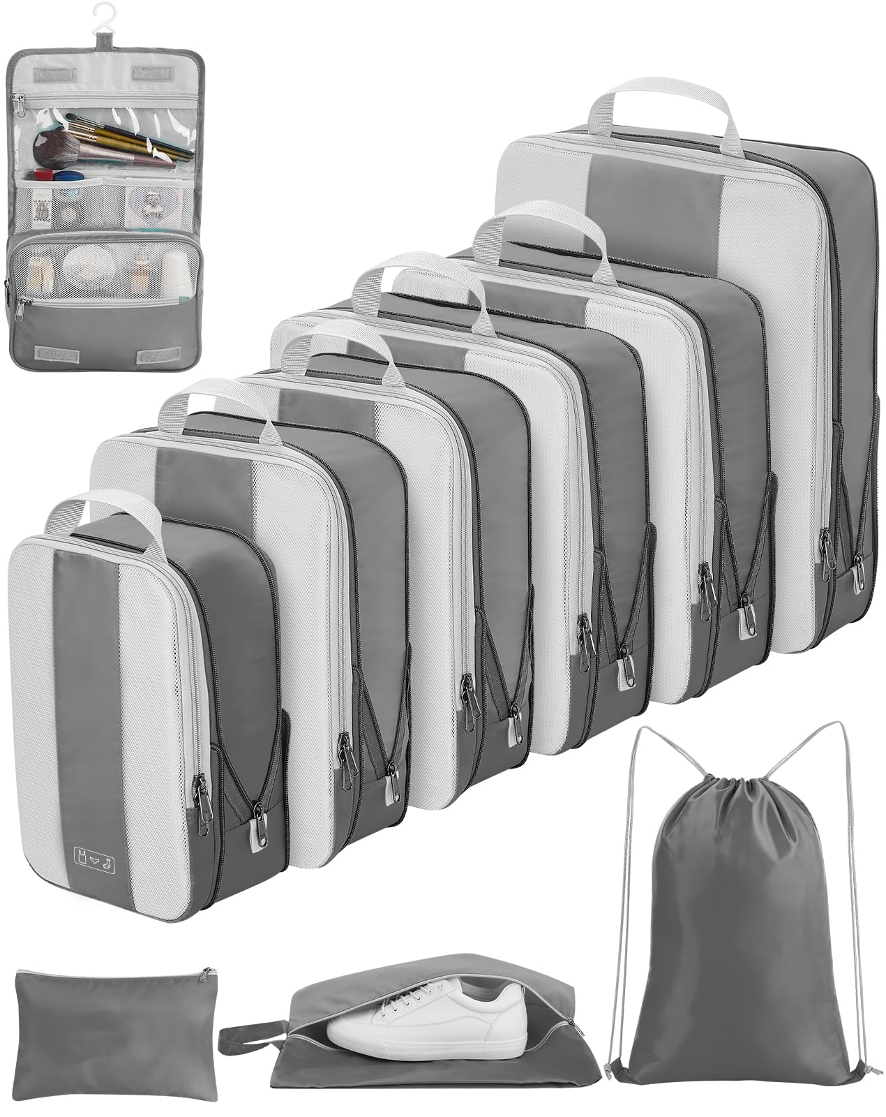 10 Set Compression Packing Cubes for Travel Essentials,Compressible Expandable Packing Cubes for Suitcase,OlarHike Luggage Organizer Bags for Travel,Handy Helper for Organizing Clothes(Black)