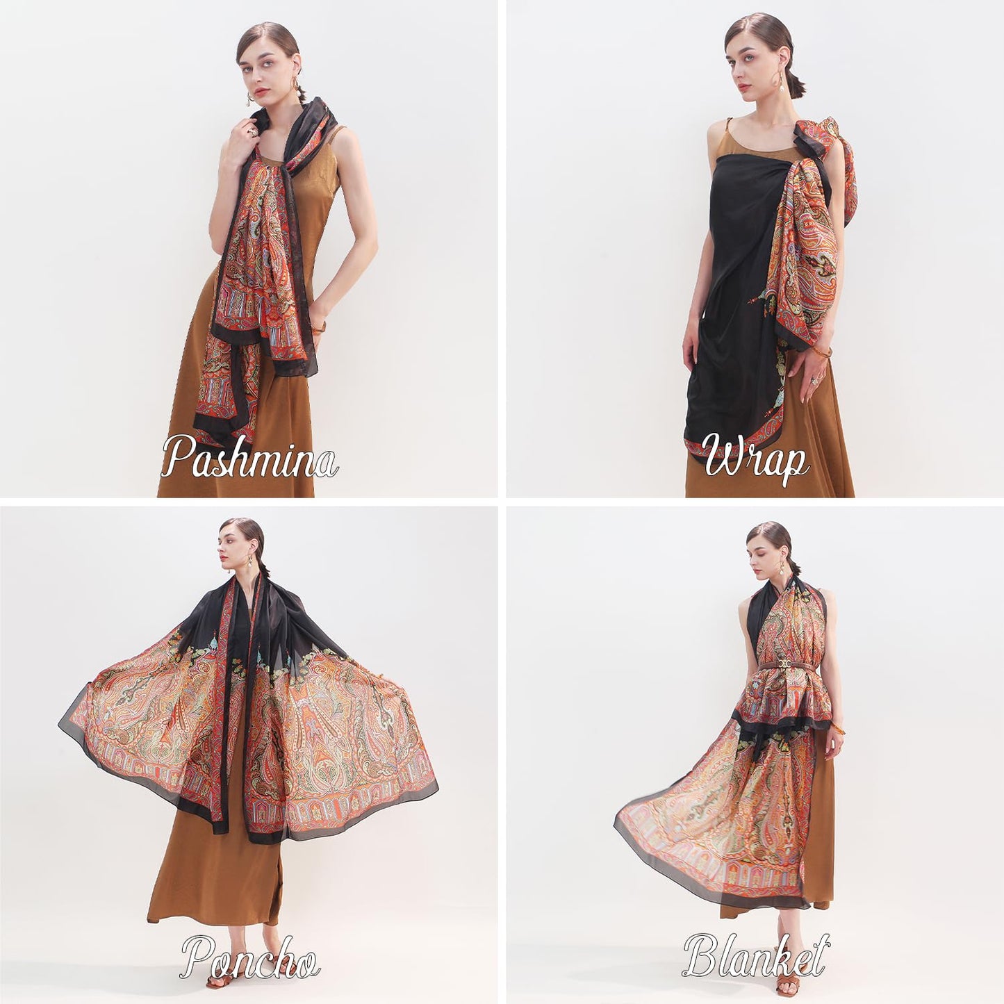 DANA XU 100% Mulberry Satin Silk Summer Travel Scarf Extra Large Women Floral Shawl Oversize Soft Wraps For Evening Dresses