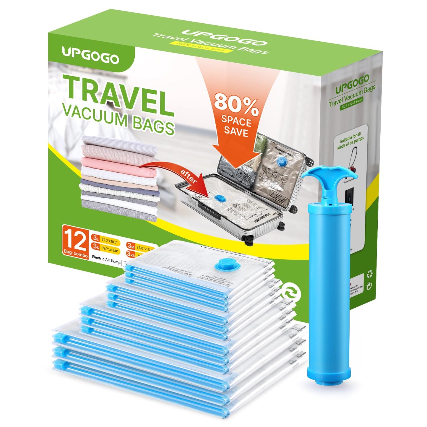 Travel Vacuum Bags Combo 6 Pack - Space Saver Vacuum Storage Bags for Clothing and Luggage