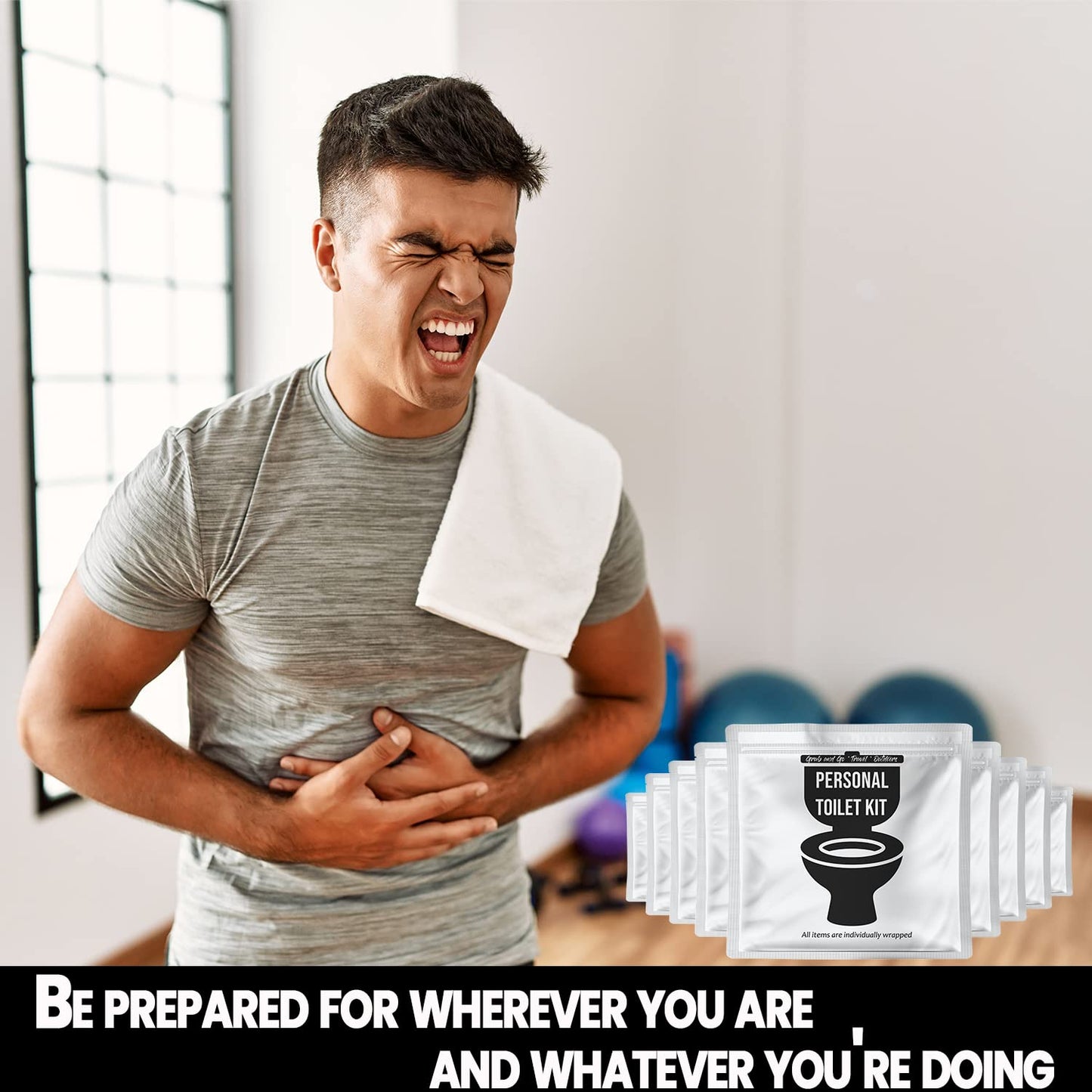 Personal Toilet Kit To Go – 10 Pack | Disposable Public Restroom Kit | Individually Wrapped for Toilet Protection Kit | Toilet Paper, Toilet Seat Cover, Butt Wipes, Cleansing Wipes (White)