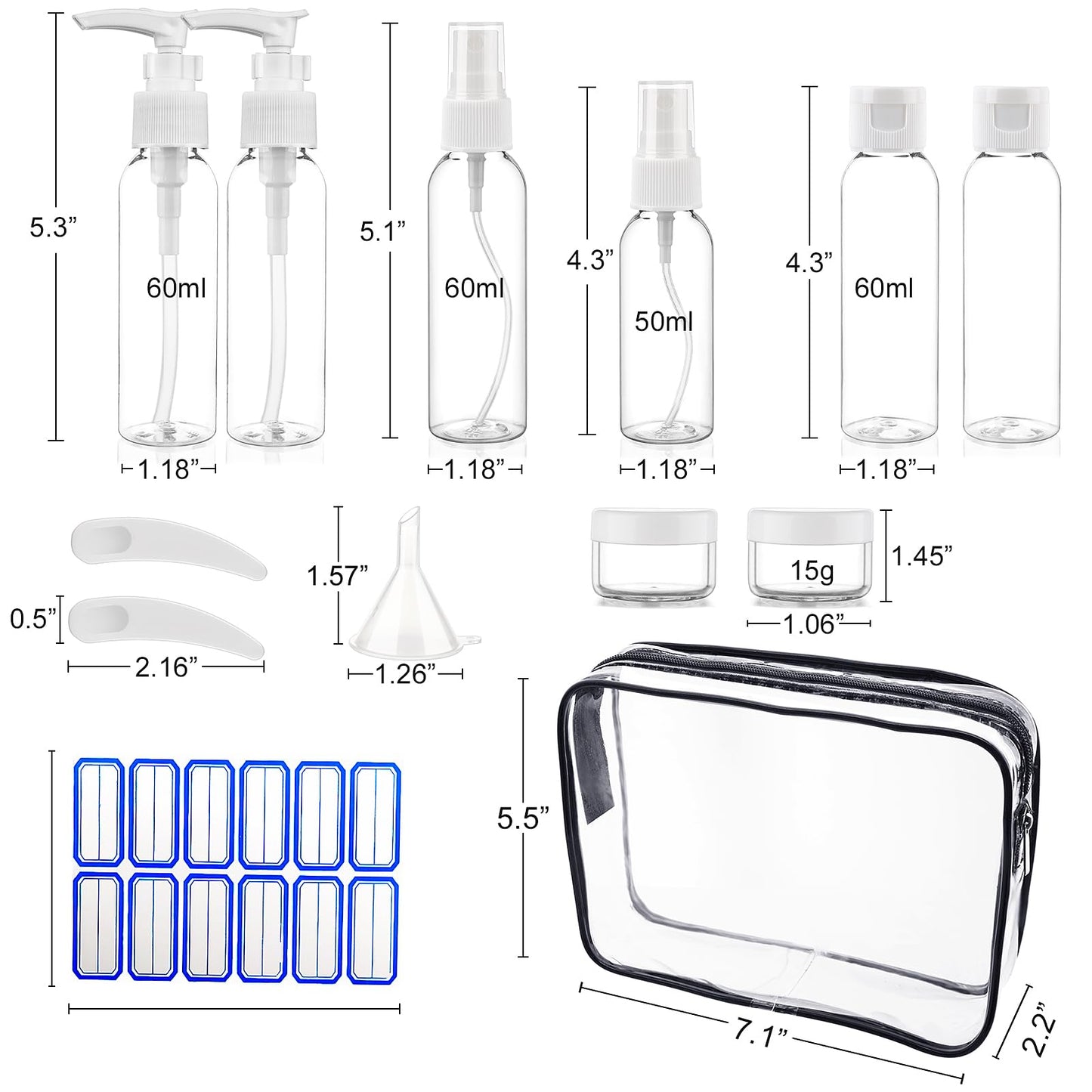Cosywell Travel Size Bottles for Toiletries 13 Pack 2oz TSA Approved Toiletry Bottles Leak Proof Travel Kit for Women Men TSA Clear Toiletry Bag Shampoo Lotion Skincare Cosmetic Container