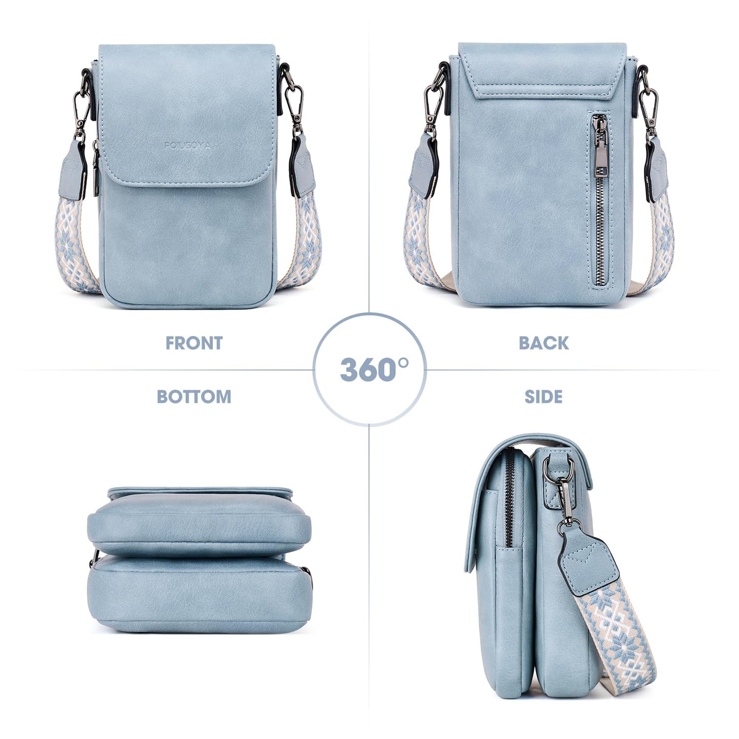 POIUGOYA Small Crossbody Bags for Women Trendy,Leather Triple Compartment Cell Phone Crossbody Wallet Purses with Card Slots