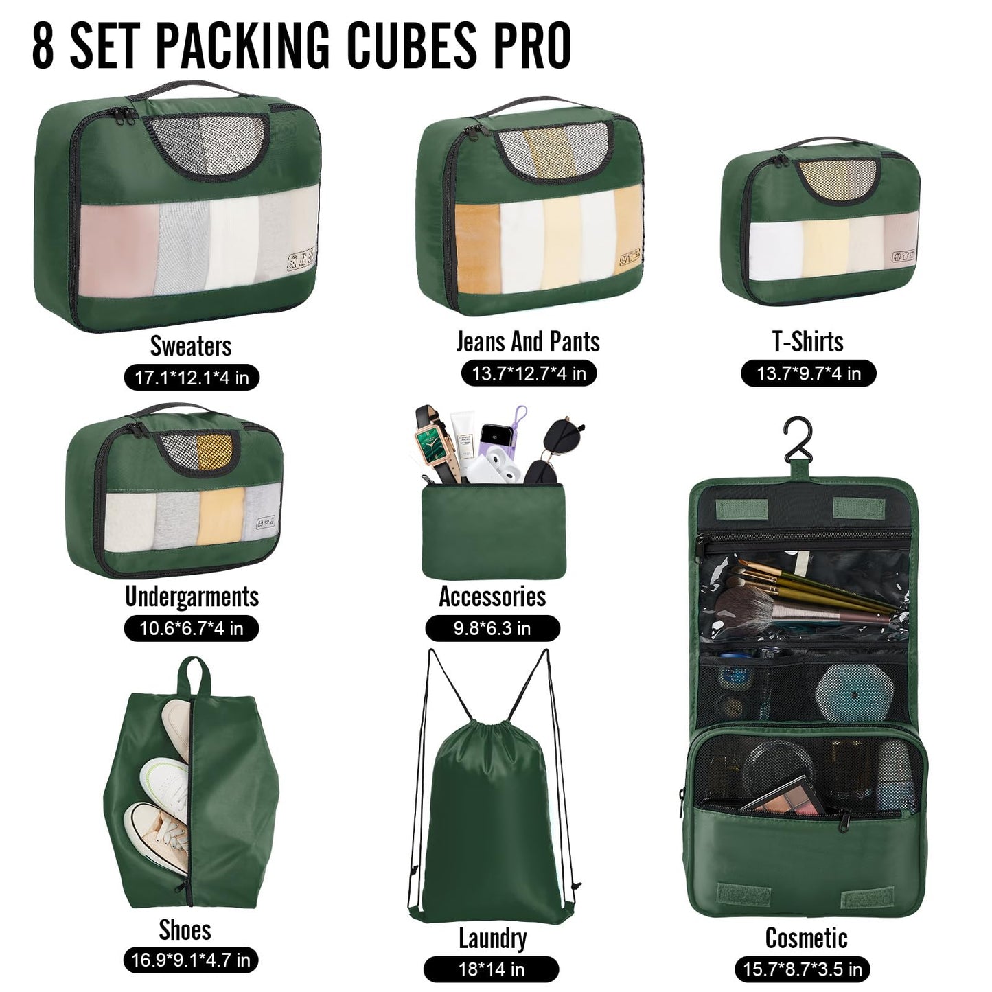 Veken 8 Set Packing Cubes for Travel Essentials, Suitcase Organizer Bags Set for Luggage, Road Trip Travel Accessories in 4 Sizes (Extra Large, Large, Medium, Small)