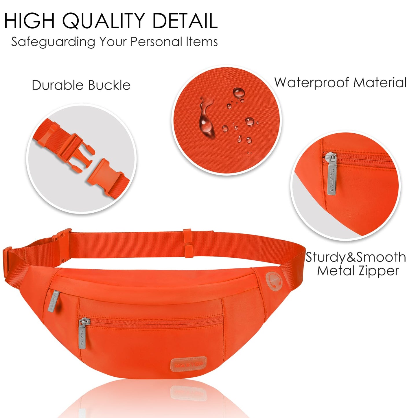 MAXTOP Large Crossbody Fanny Pack with 4-Zipper Pockets,Gifts for Enjoy Sports Festival Workout Traveling Running Casual Hands-Free Wallets Waist Pack Phone Bag Carrying All Phones