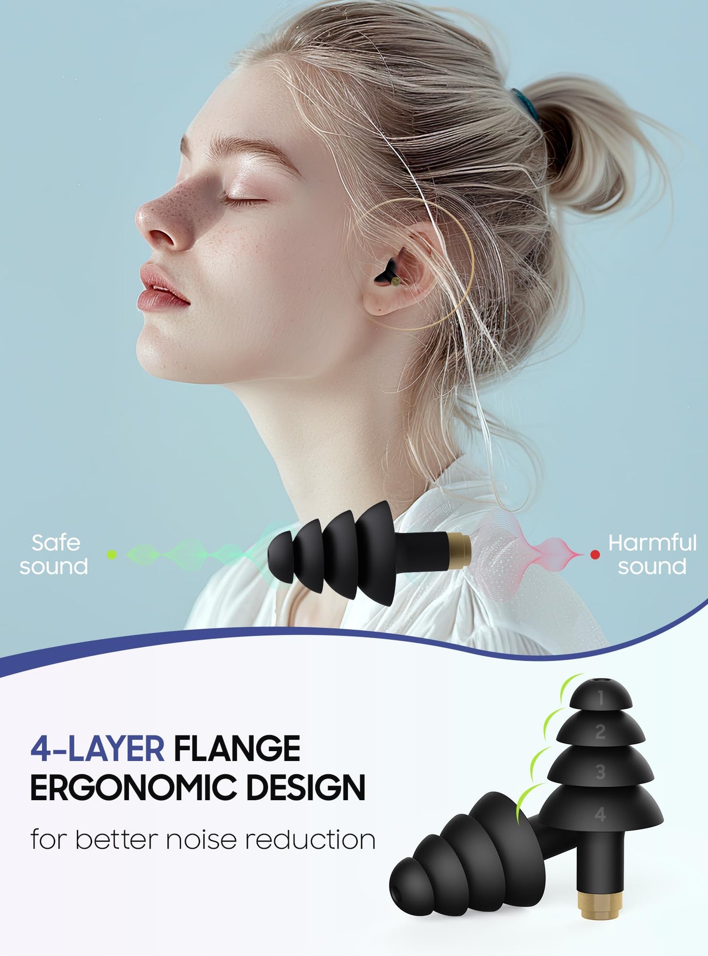 Ear Plugs for Airplane Pressure Relief, 2 Pairs Adults Soft Silicone Reusable Airplane Earplugs 26dB, with Silicone Connector Cord, Travel Essentials for Flying, Ear Protection Earplugs for Plane