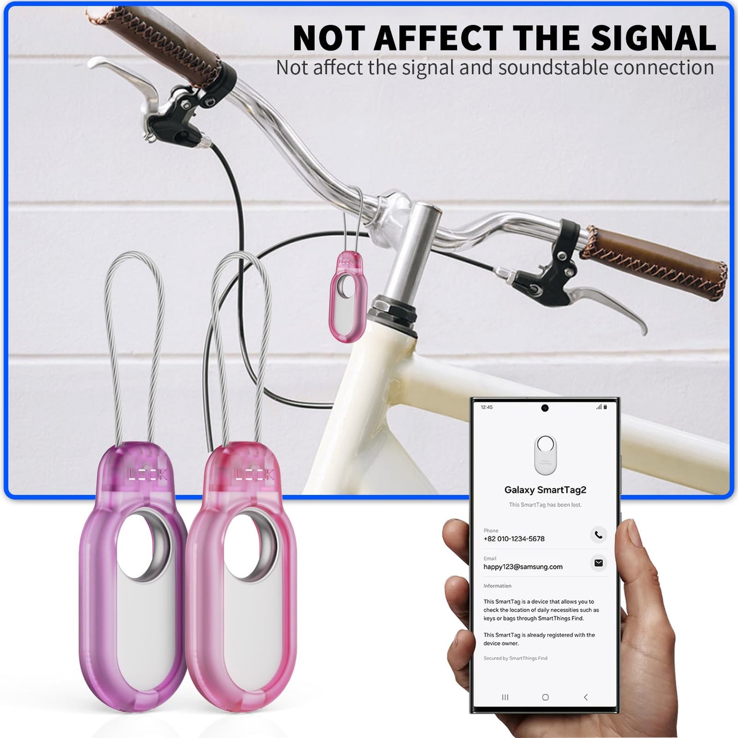 2 Pack Compatible with Samsung Galaxy Smart Tag 2 Case TUDIOW Secure Holder with Wire Cable Lock for Smart Tag 2 Anti-Lost Protective Cover for Samsung Galaxy SmartTag 2 (Black+White)