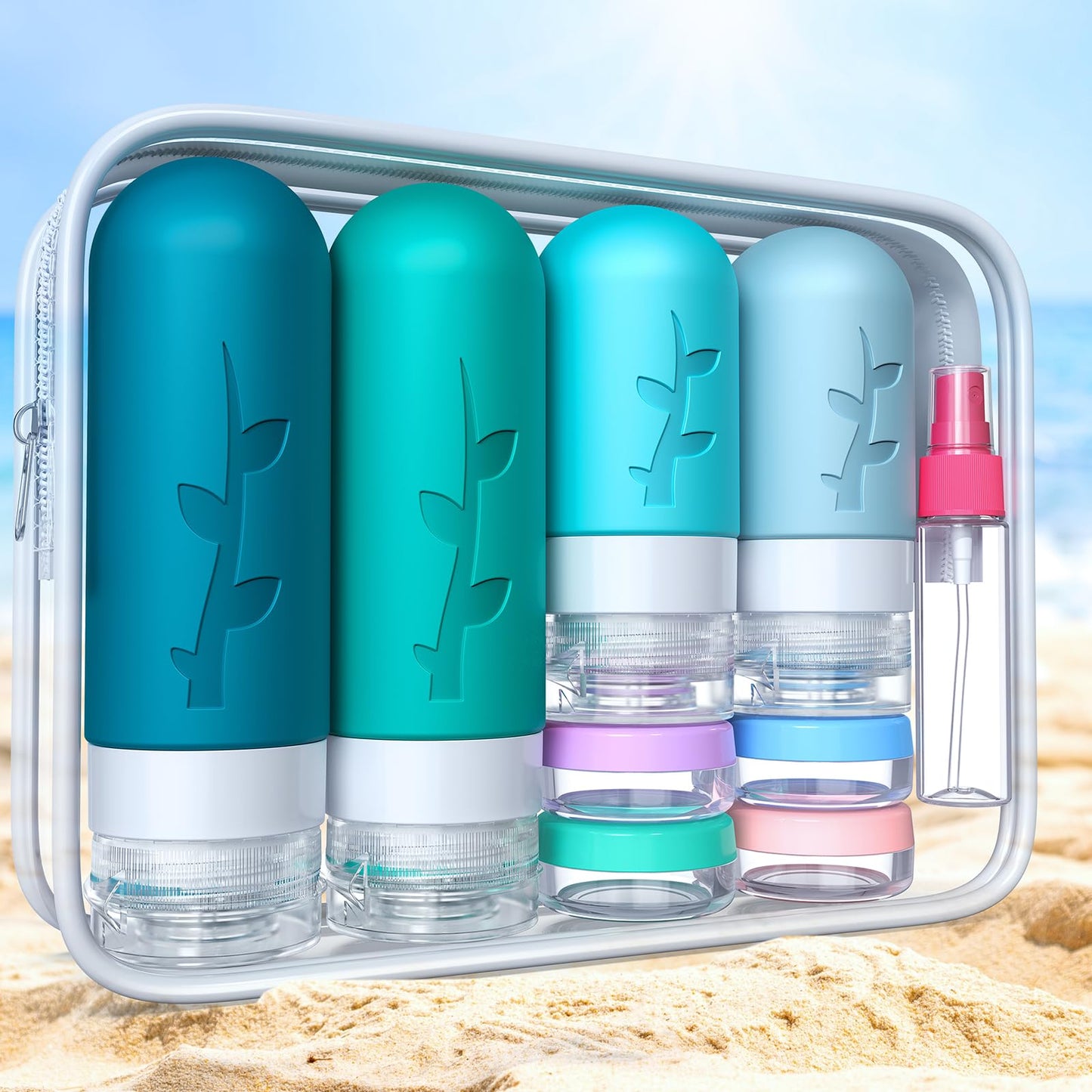 18pack Travel Bottles for Toiletries,TSA Approved Silicone Travel Containers jar for Toiletries,Leak Proof Refillable Liqus Shampoo And Conditioner Travel Essentials toiletry Bottles