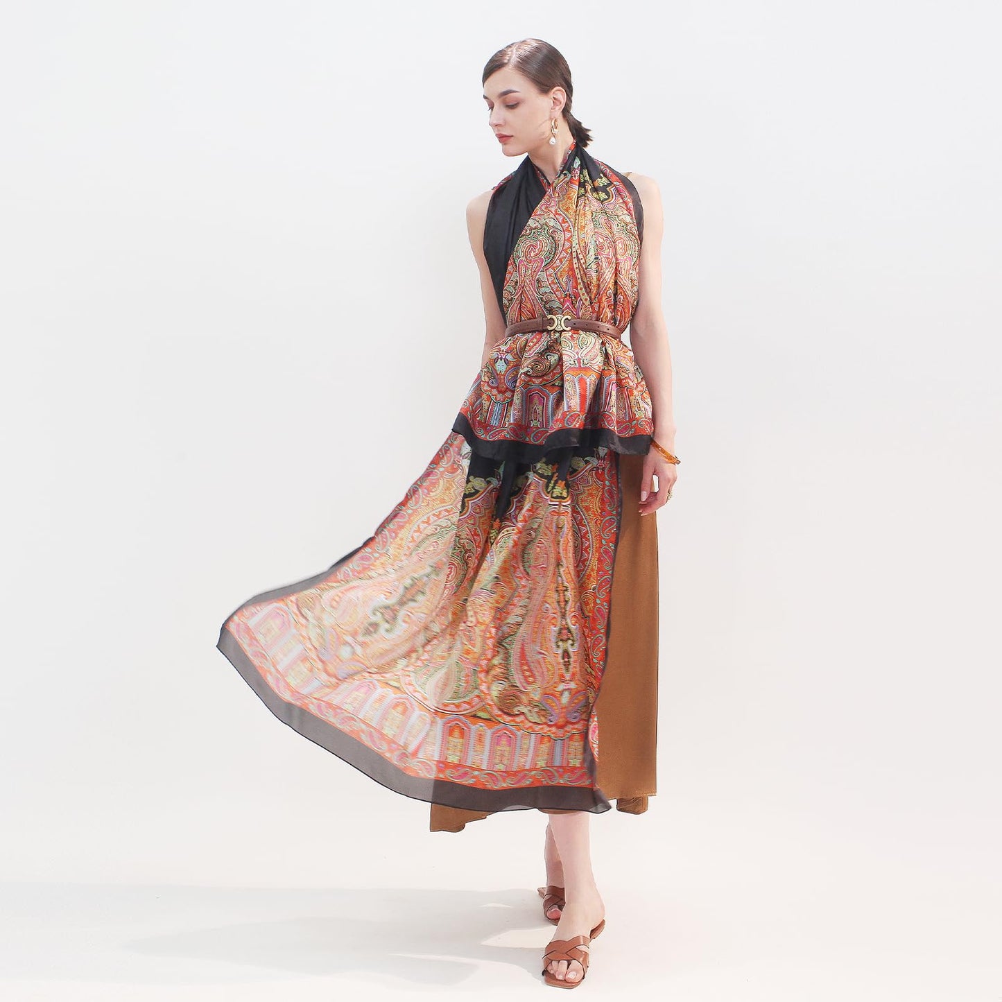 DANA XU 100% Mulberry Satin Silk Summer Travel Scarf Extra Large Women Floral Shawl Oversize Soft Wraps For Evening Dresses