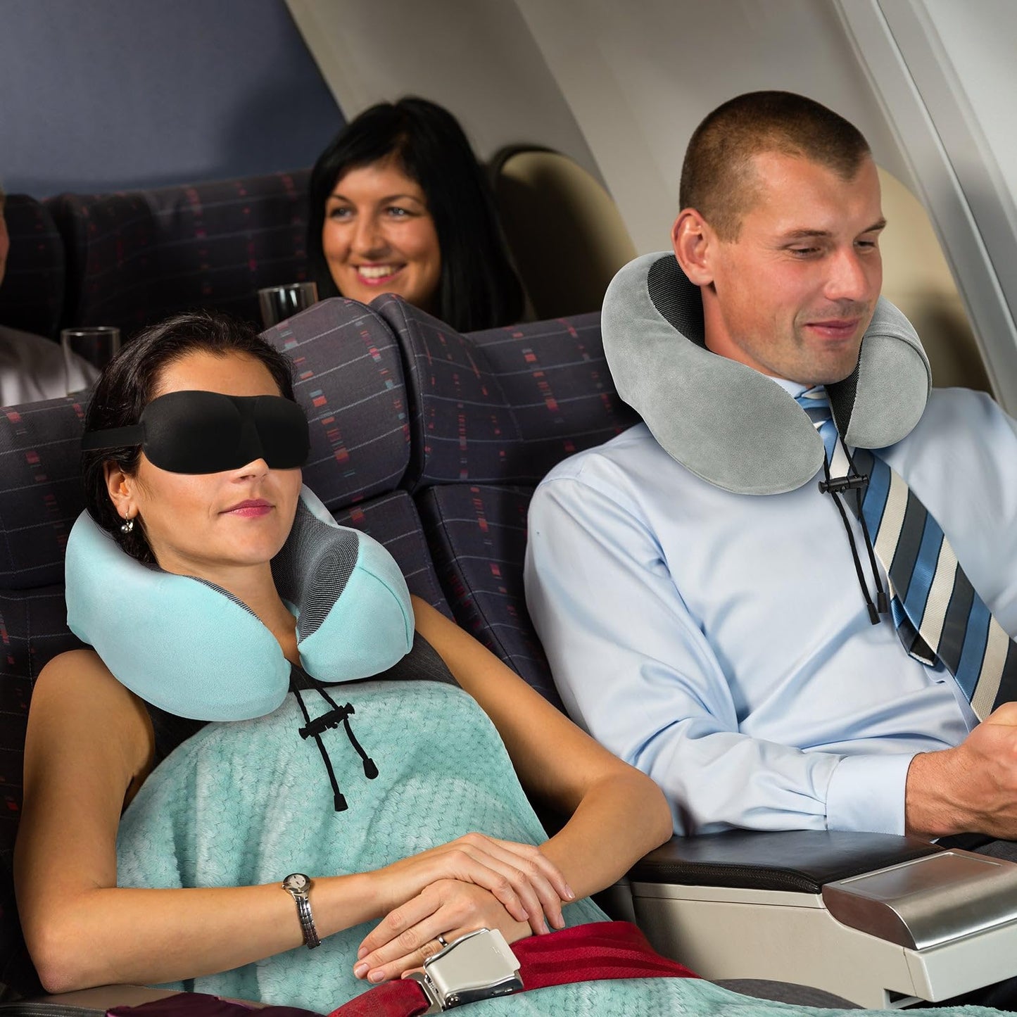 Travel Pillow and Blanket Set Neck Pillows Travel Essentials with Sleep Mask for Airplane Car Memory Foam Pink
