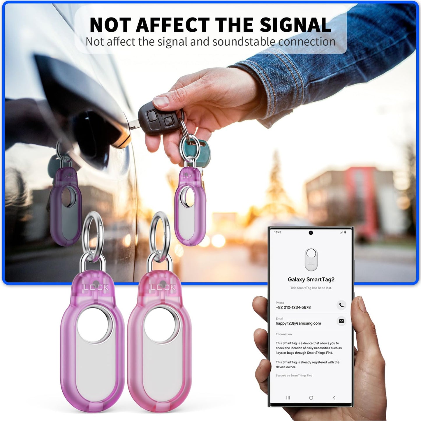 2 Pack Compatible with Samsung Galaxy Smart Tag 2 Case TUDIOW Secure Holder with Wire Cable Lock for Smart Tag 2 Anti-Lost Protective Cover for Samsung Galaxy SmartTag 2 (Black+White)