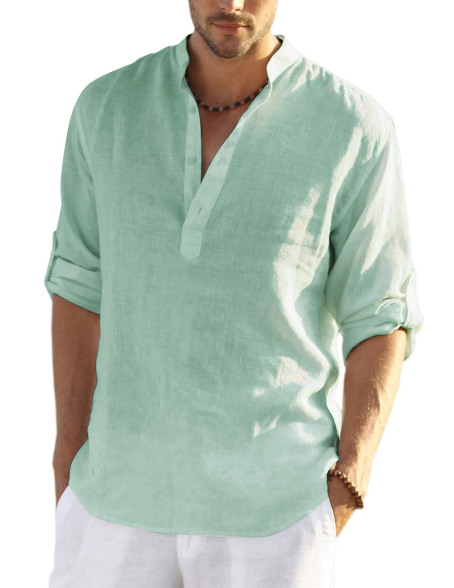 COOFANDY Men's Cotton Linen Henley T-Shirts Long Sleeve Hippie Casual Beach T-Shirts