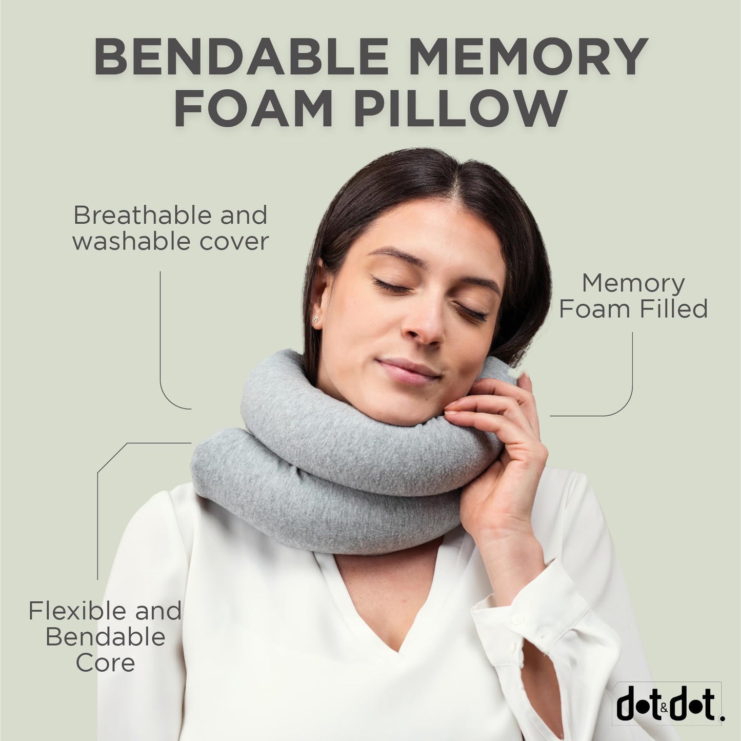 Dot&Dot Twist Memory Foam Travel Pillow for Airplanes - Travel Neck Pillow for Sleeping - Airplane Pillow for Neck Support, Chin, Lumbar and Leg - Adjustable, Bendable Neck Roll Pillow