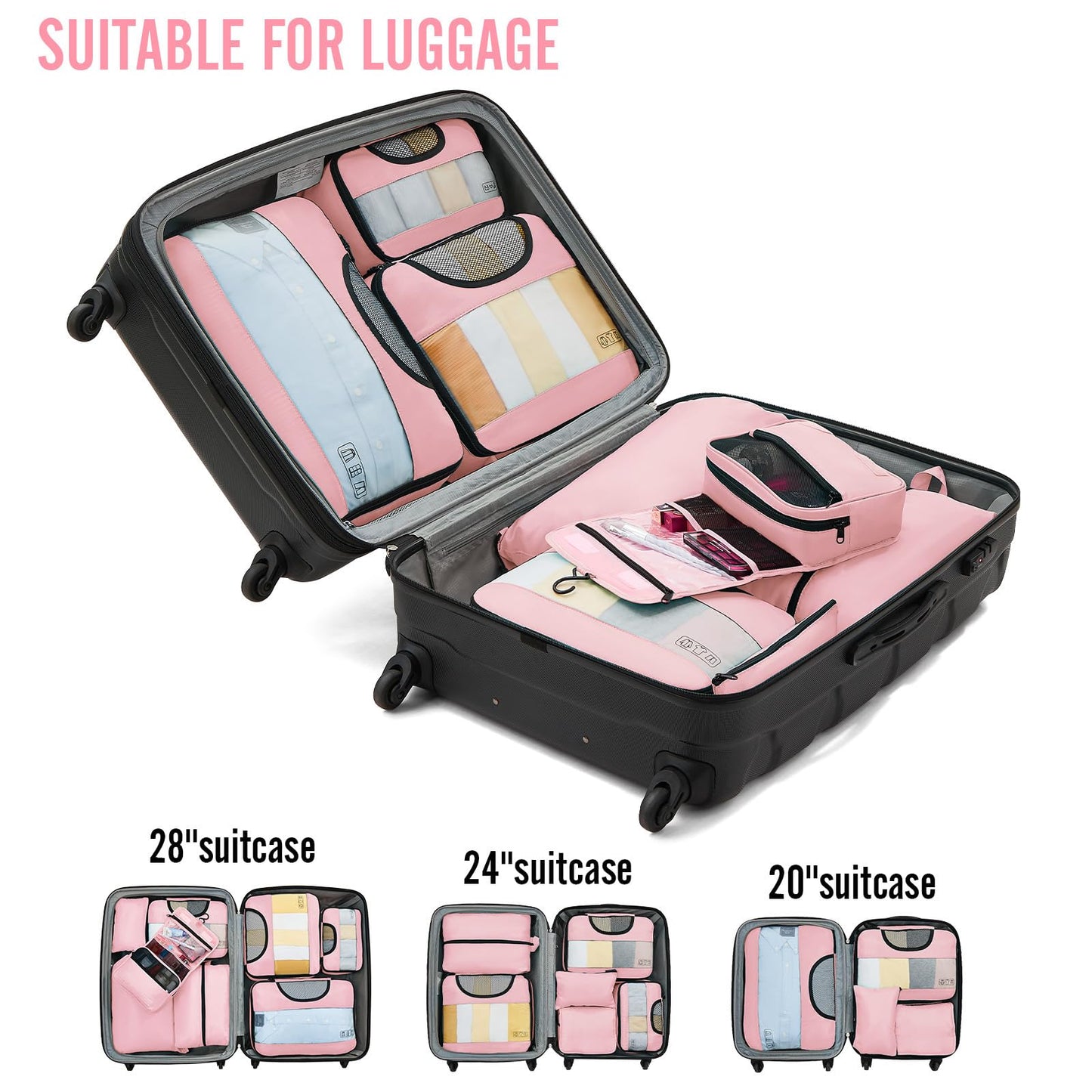 Veken 8 Set Packing Cubes for Travel Essentials, Suitcase Organizer Bags Set for Luggage, Road Trip Travel Accessories in 4 Sizes (Extra Large, Large, Medium, Small)