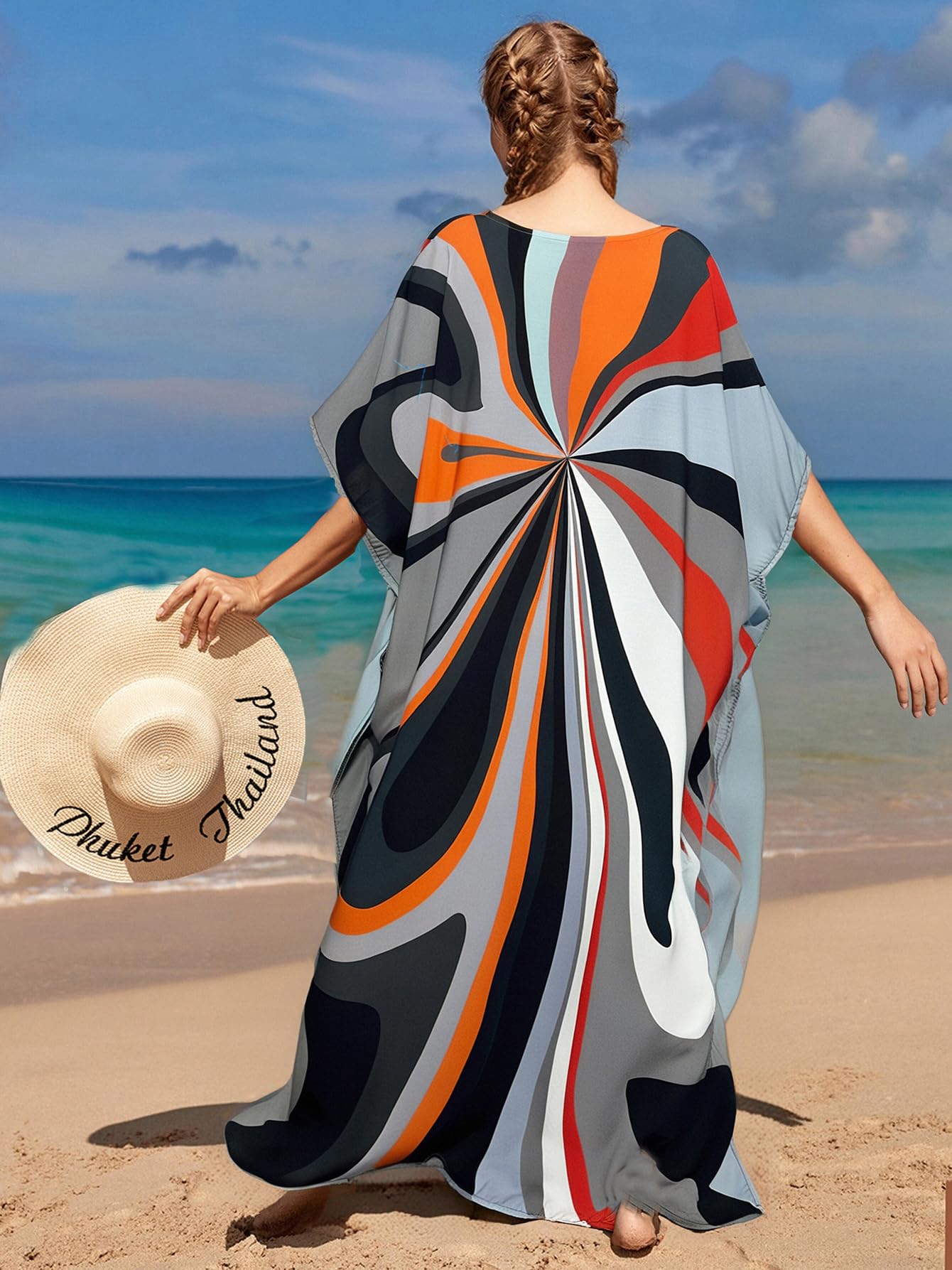 RanRui Floral Print Kaftan Dresses for Women Ethnic Boho Print Swim Cover up Batwing Sleeve Vneck Caftans