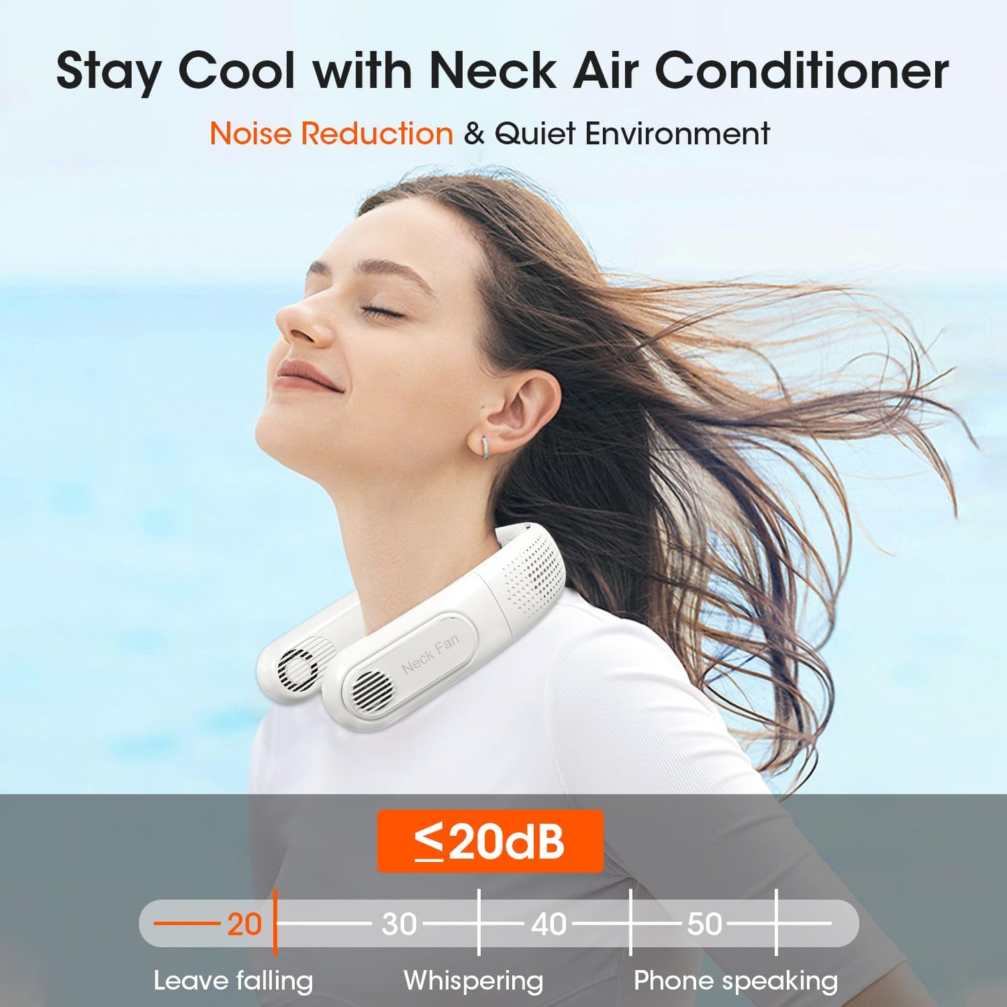 OLV Rechargeable 4 Turbo 6000mAh Portable Neck Fan - 360 Cooling Airflow, 3 Speeds, LED Battery Display, Foldable, Bladeless - Personal Fan for Work, Travel, Outdoor Activities - Black