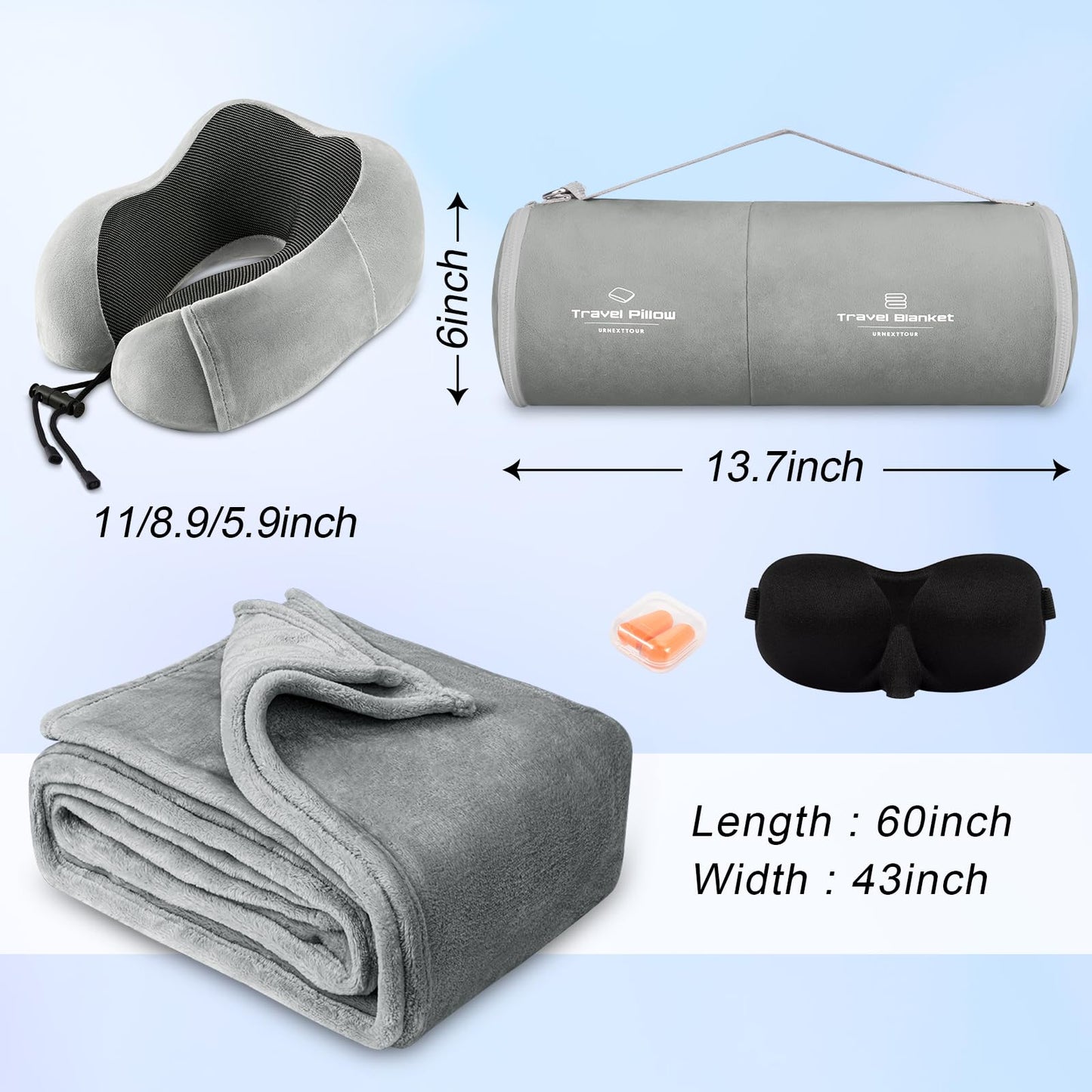 Travel Pillow and Blanket Set Neck Pillows Travel Essentials with Sleep Mask for Airplane Car Memory Foam Pink