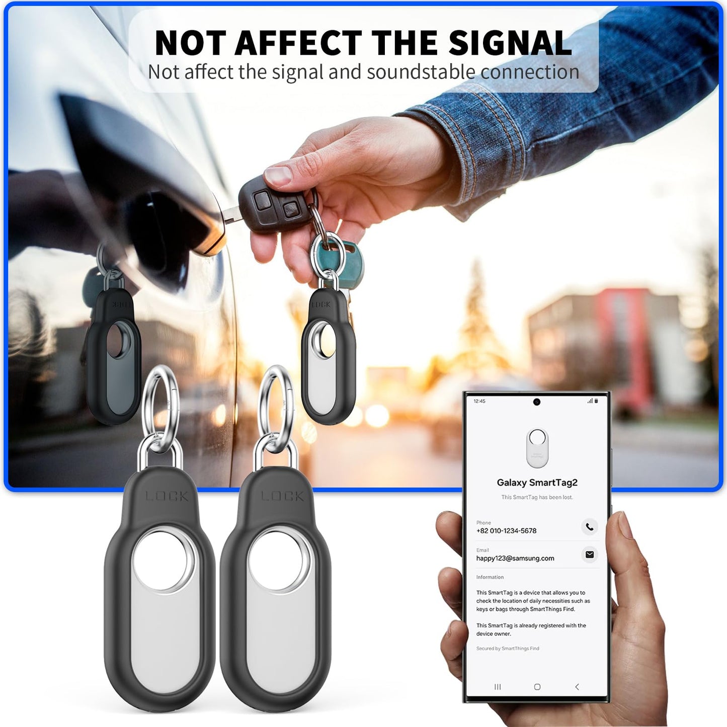 2 Pack Compatible with Samsung Galaxy Smart Tag 2 Case TUDIOW Secure Holder with Wire Cable Lock for Smart Tag 2 Anti-Lost Protective Cover for Samsung Galaxy SmartTag 2 (Black+White)