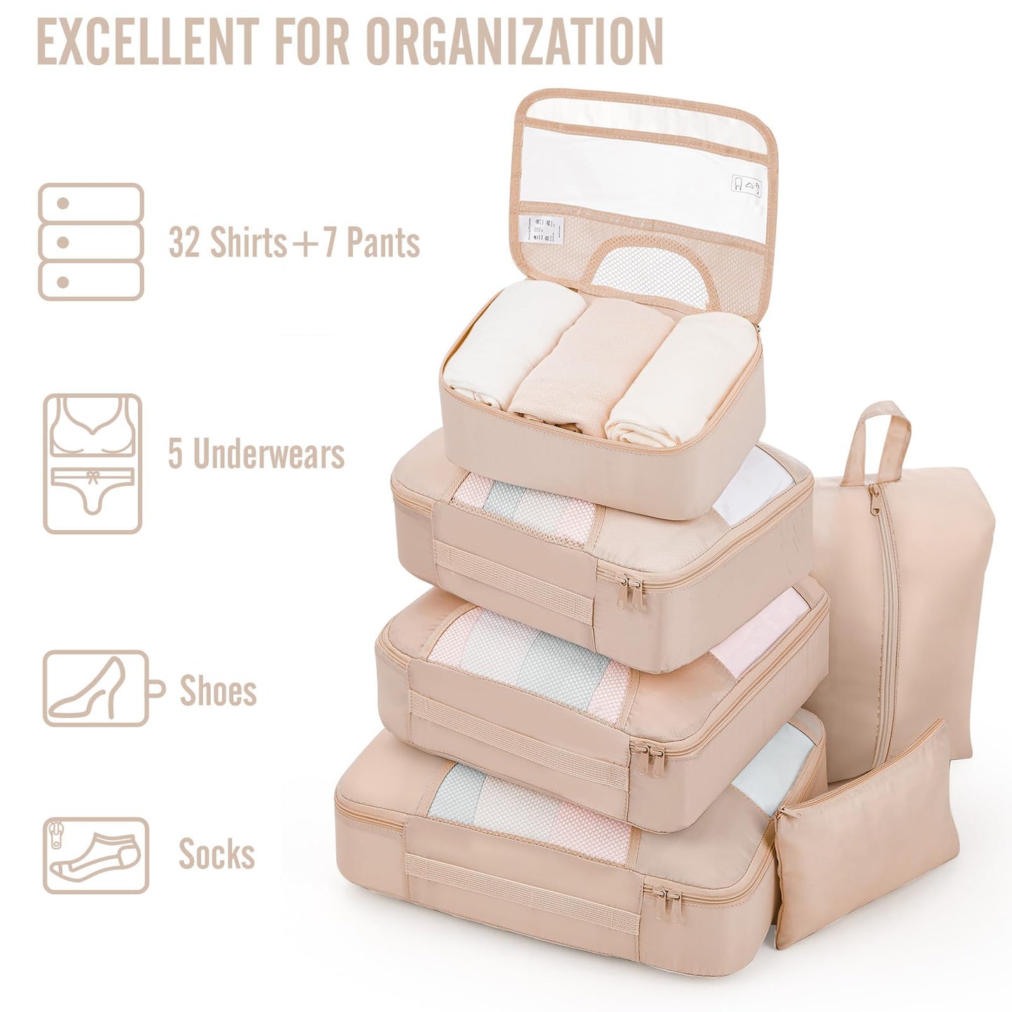 Veken 8 Set Packing Cubes for Travel Essentials, Suitcase Organizer Bags Set for Luggage, Road Trip Travel Accessories in 4 Sizes (Extra Large, Large, Medium, Small)